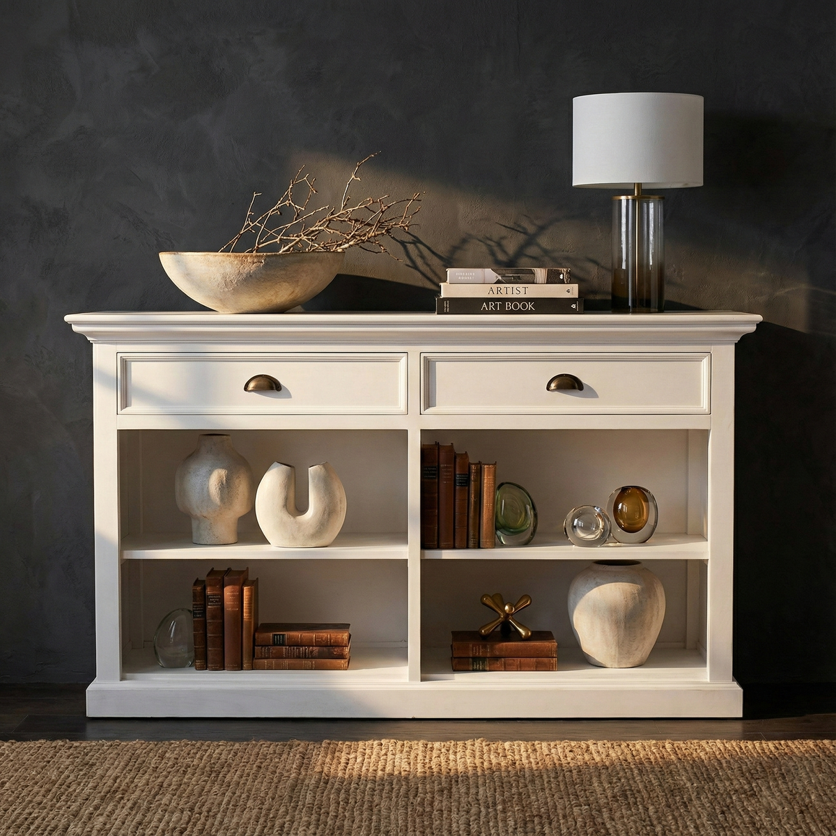 NovaSolo Halifax 57" Classic White Mahogany Buffet With 2 Drawers