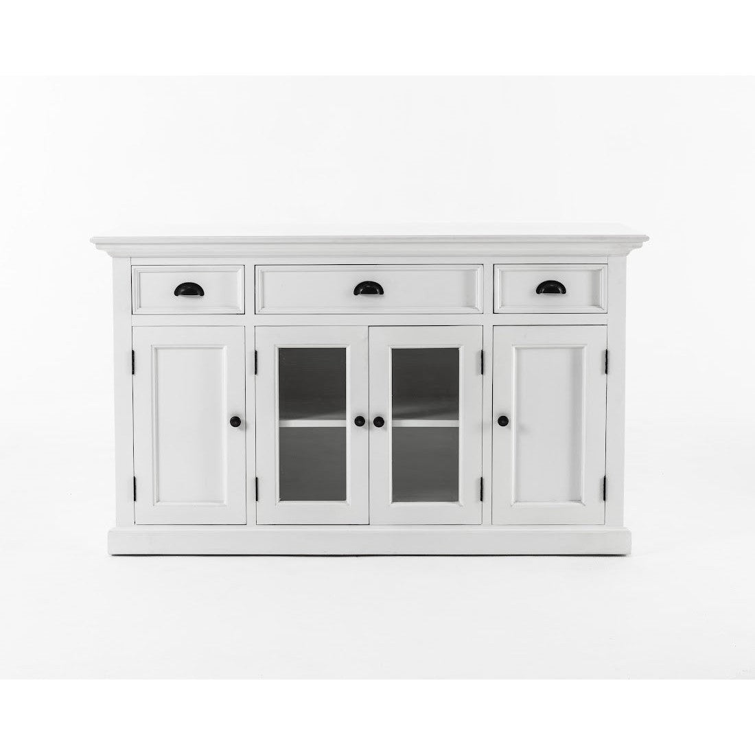 NovaSolo Halifax 57" Classic White Mahogany Buffet With 2 Glass/ Wooden Doors & 3 Drawers