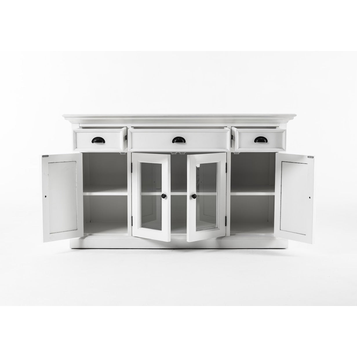 NovaSolo Halifax 57" Classic White Mahogany Buffet With 2 Glass/ Wooden Doors & 3 Drawers