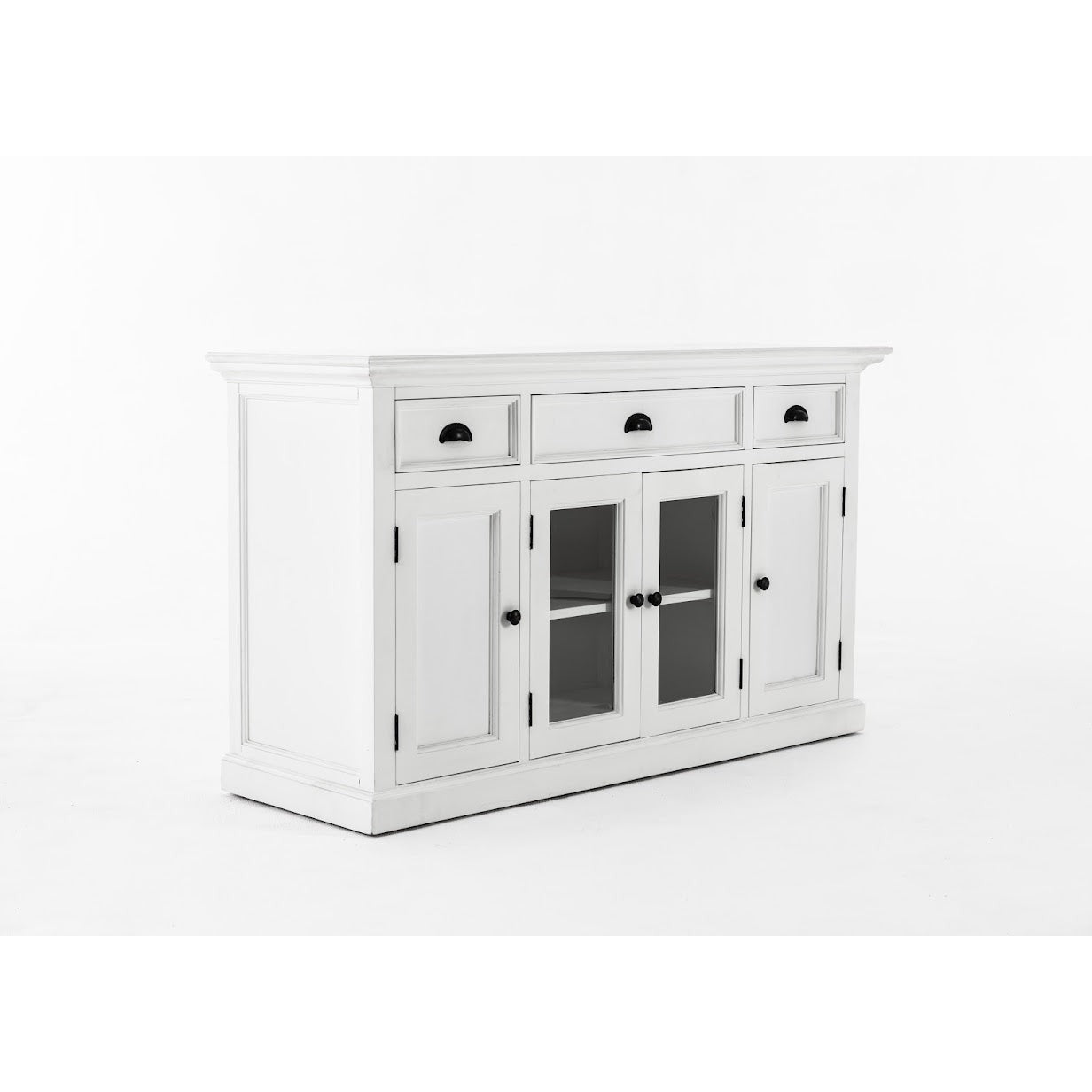 NovaSolo Halifax 57" Classic White Mahogany Buffet With 2 Glass/ Wooden Doors & 3 Drawers