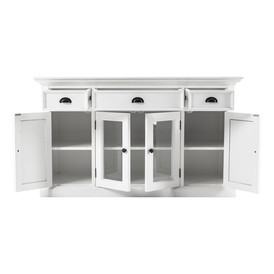 NovaSolo Halifax 57" Classic White Mahogany Buffet With 2 Glass/ Wooden Doors & 3 Drawers