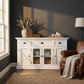 NovaSolo Halifax 57" Classic White Mahogany Buffet With 2 Glass/ Wooden Doors & 3 Drawers