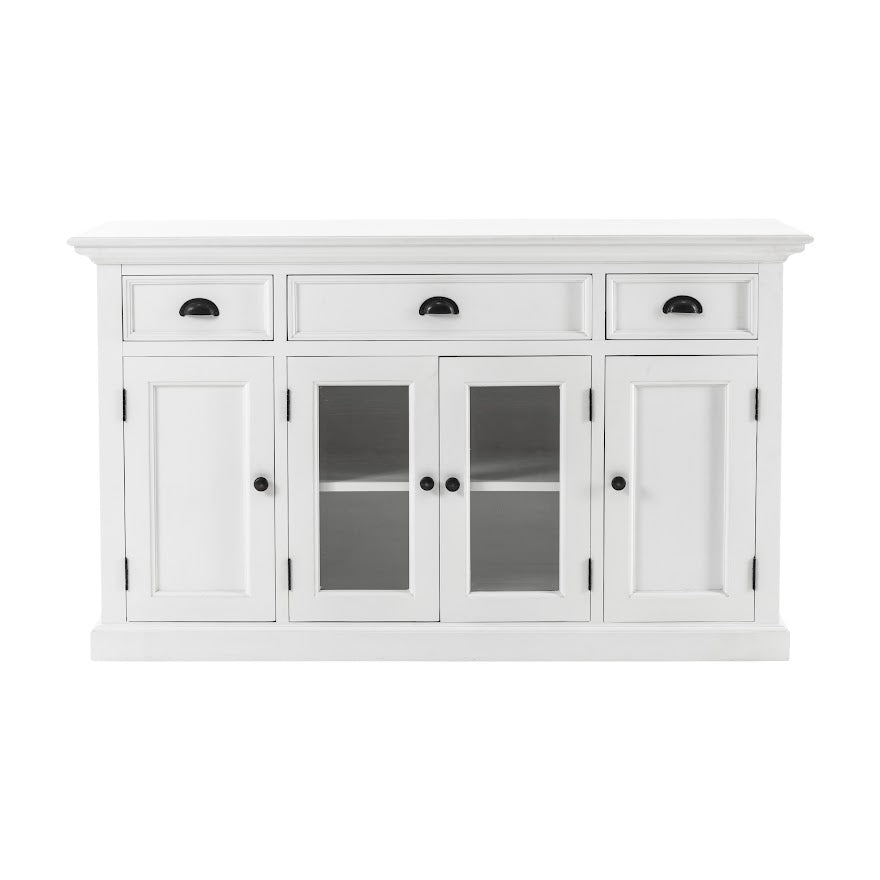 NovaSolo Halifax 57" Classic White Mahogany Buffet With 2 Glass/ Wooden Doors & 3 Drawers