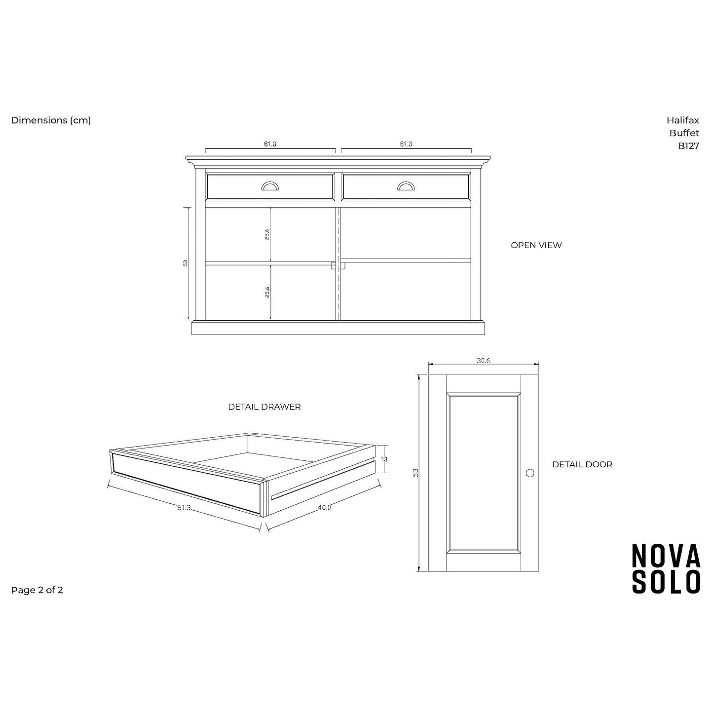 NovaSolo Halifax 57" Classic White Mahogany Buffet With 4 Doors & 3 Drawers