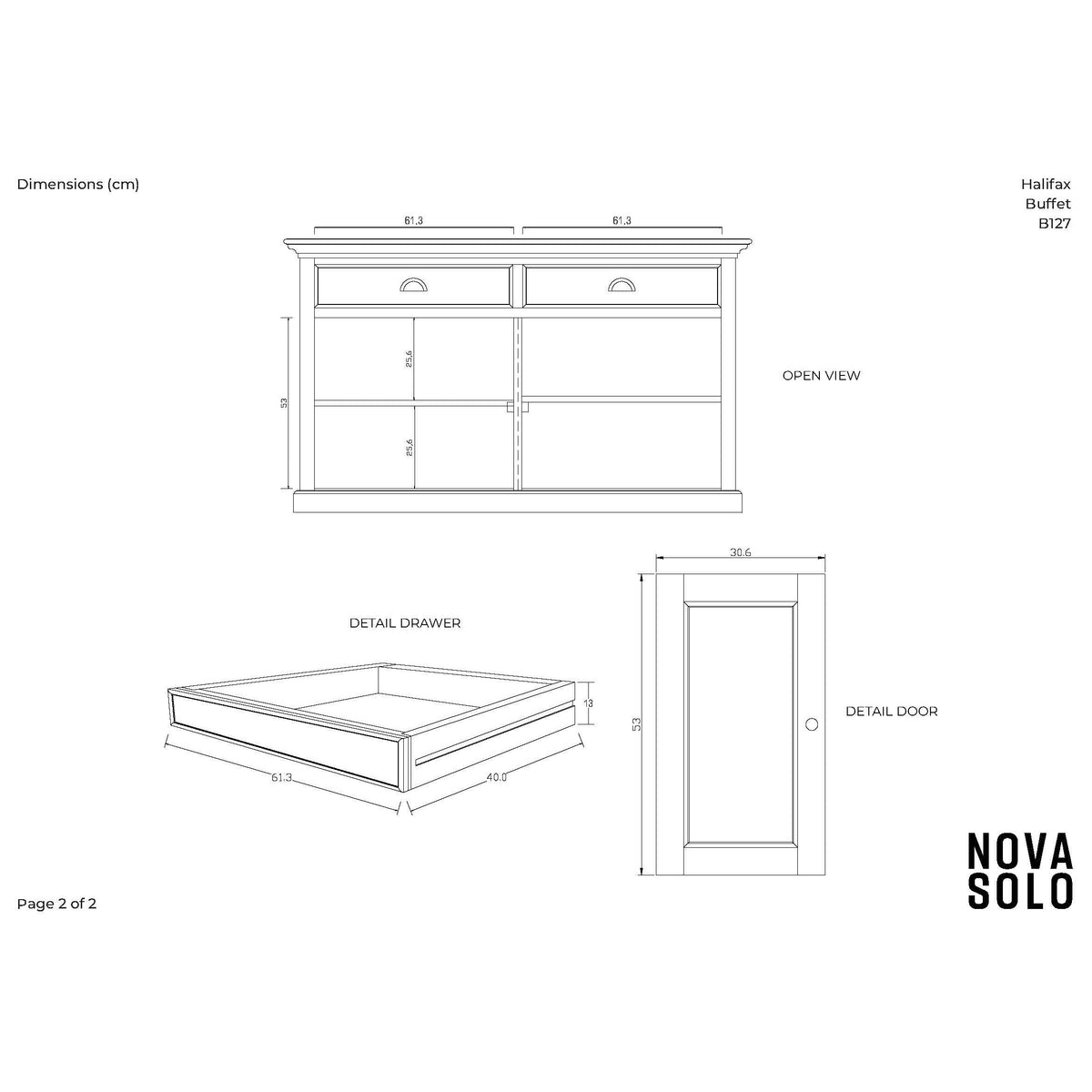 NovaSolo Halifax 57" Classic White Mahogany Buffet With 4 Doors & 3 Drawers