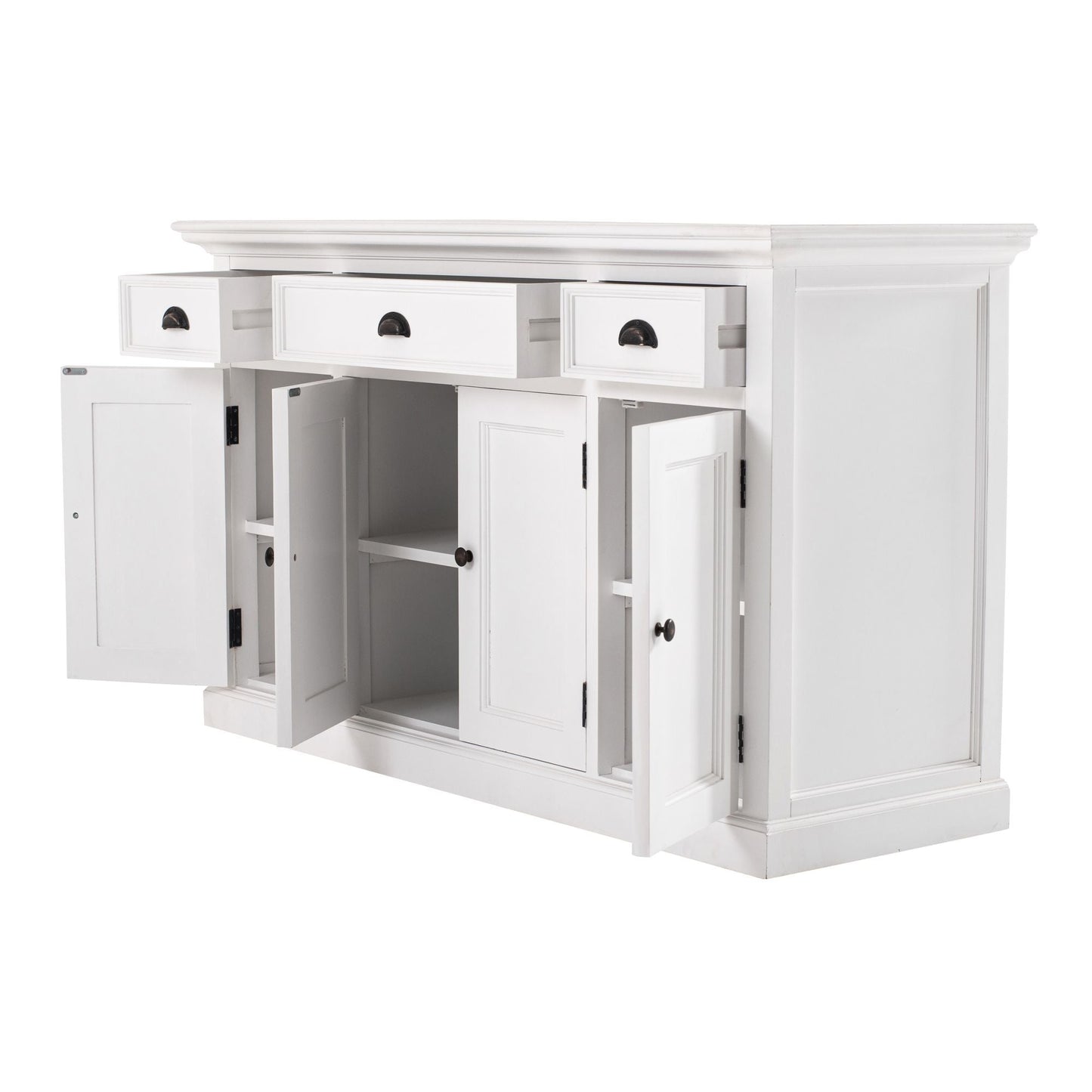 NovaSolo Halifax 57" Classic White Mahogany Buffet With 4 Doors & 3 Drawers