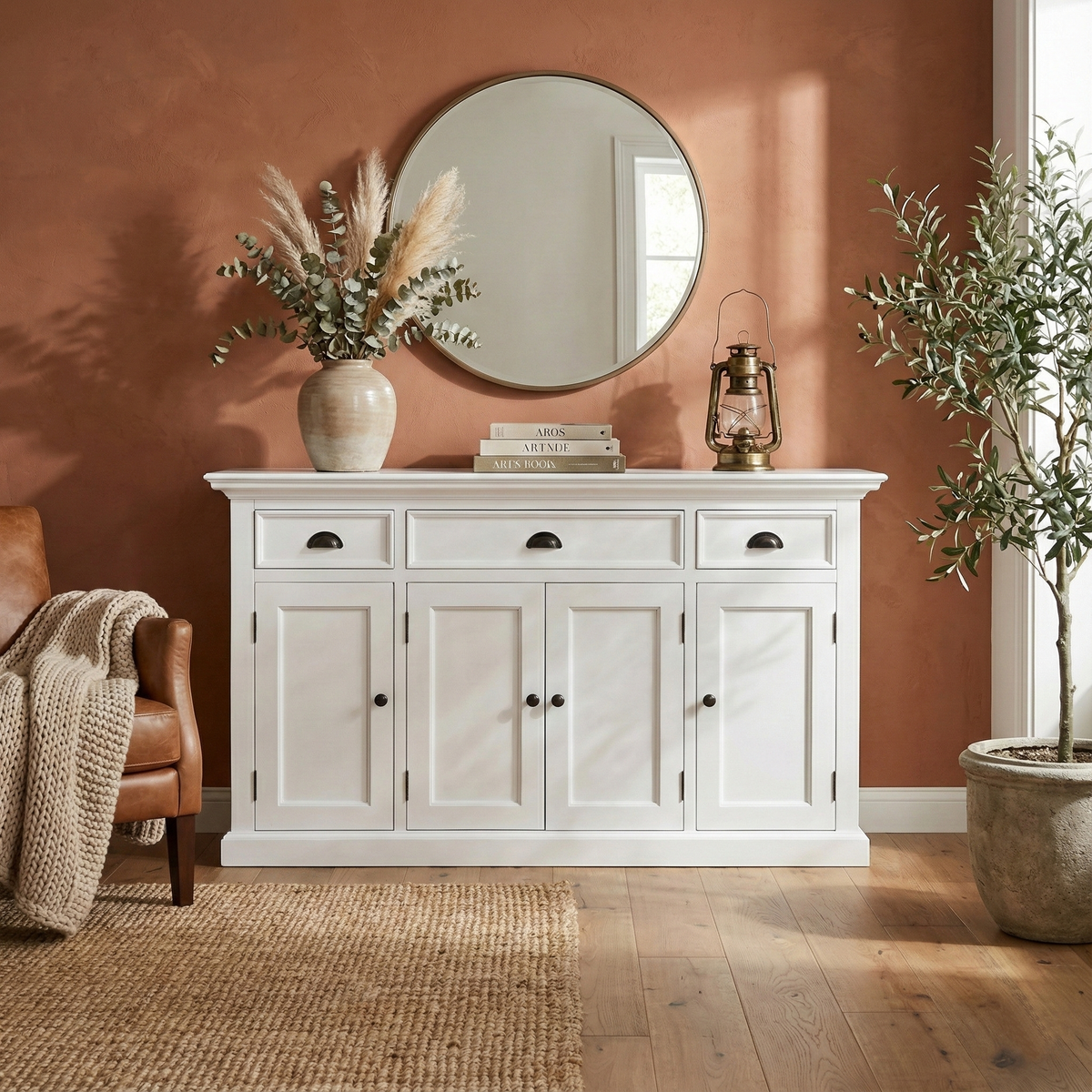 NovaSolo Halifax 57" Classic White Mahogany Buffet With 4 Doors & 3 Drawers