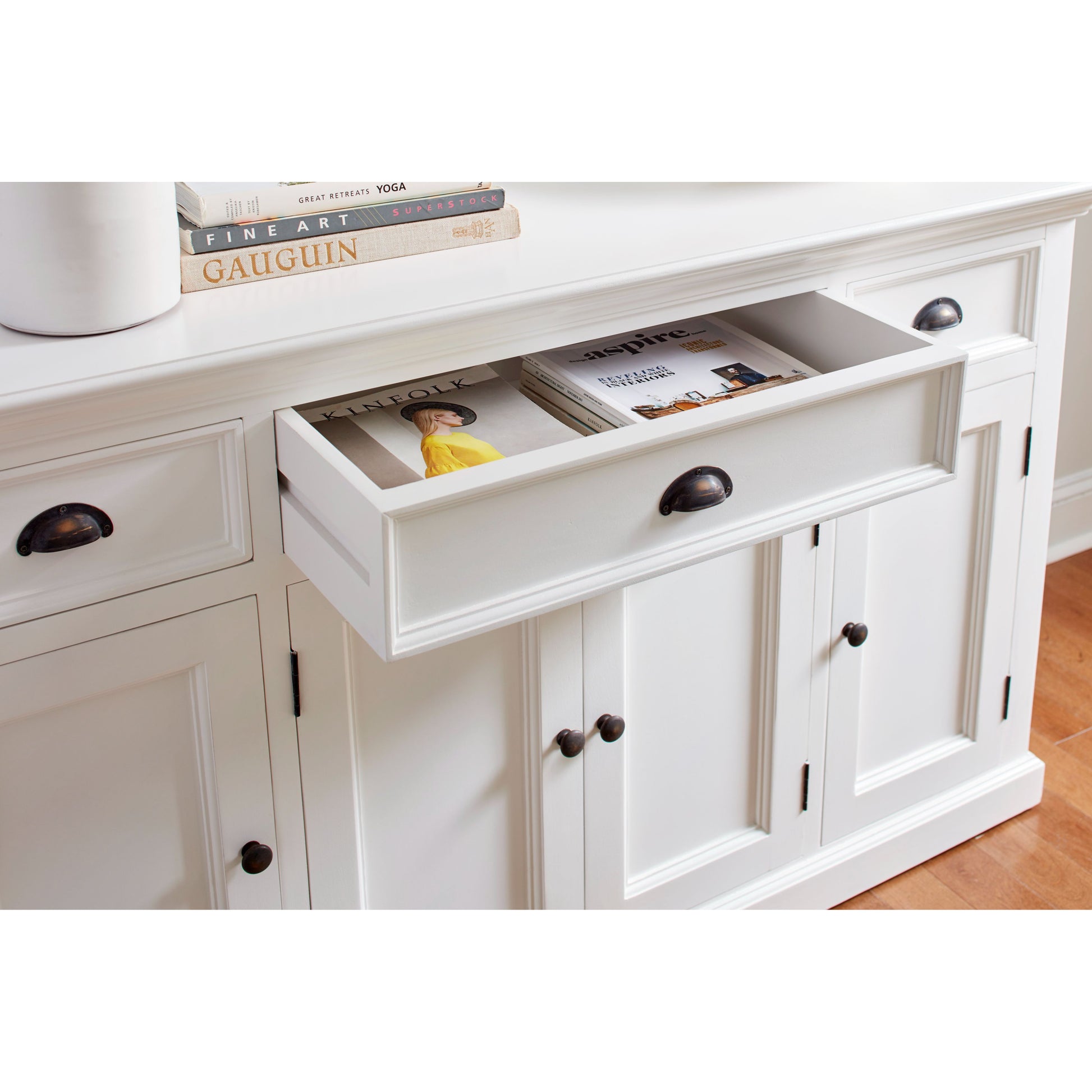 NovaSolo Halifax 57" Classic White Mahogany Buffet With 4 Doors & 3 Drawers