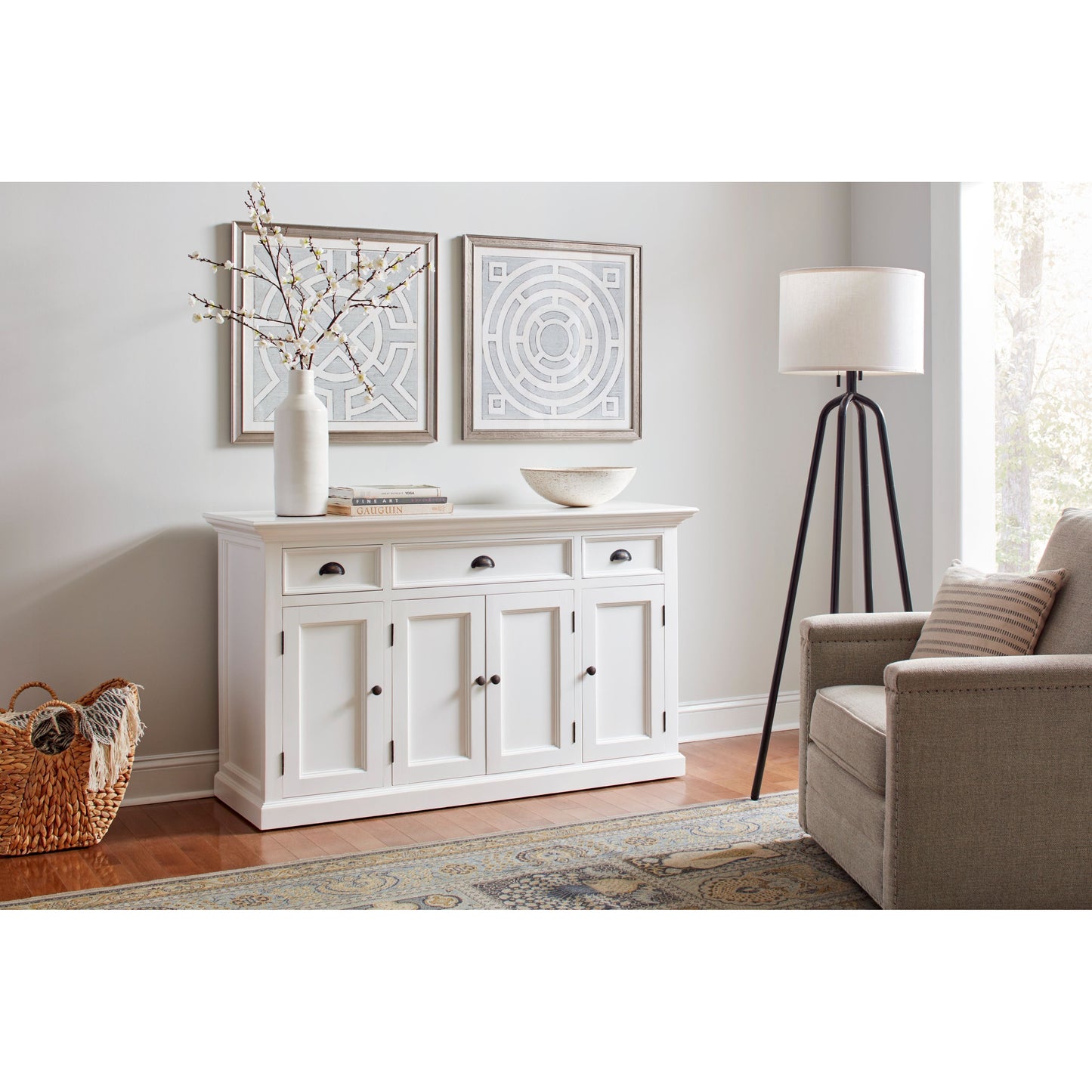 NovaSolo Halifax 57" Classic White Mahogany Buffet With 4 Doors & 3 Drawers