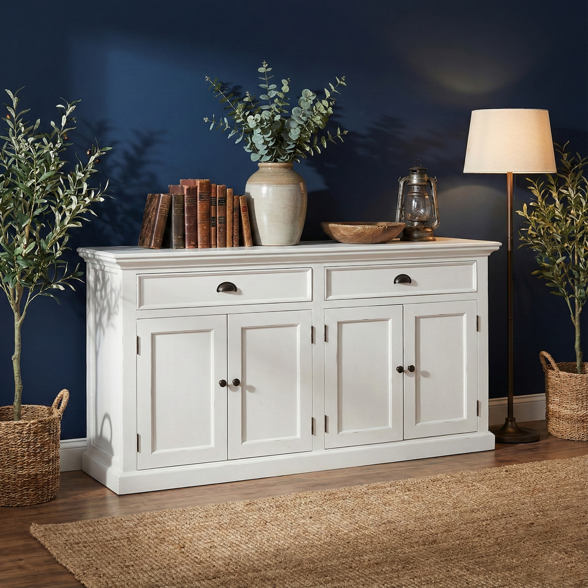 NovaSolo Halifax 57" Classic White Mahogany Buffet With 4 Doors & 3 Drawers