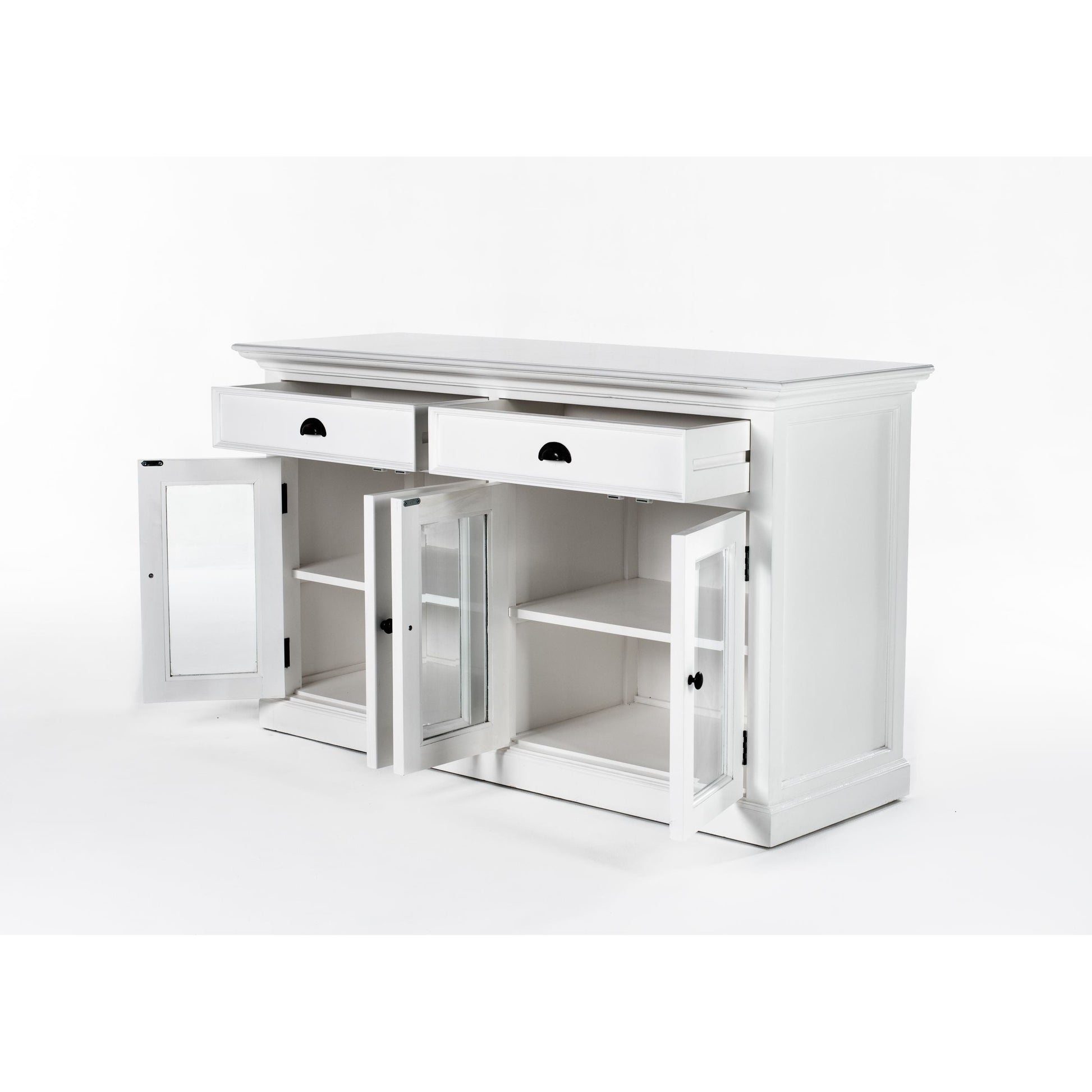 NovaSolo Halifax 57" Classic White Mahogany Buffet With 4 Glass Doors & 2 Drawers