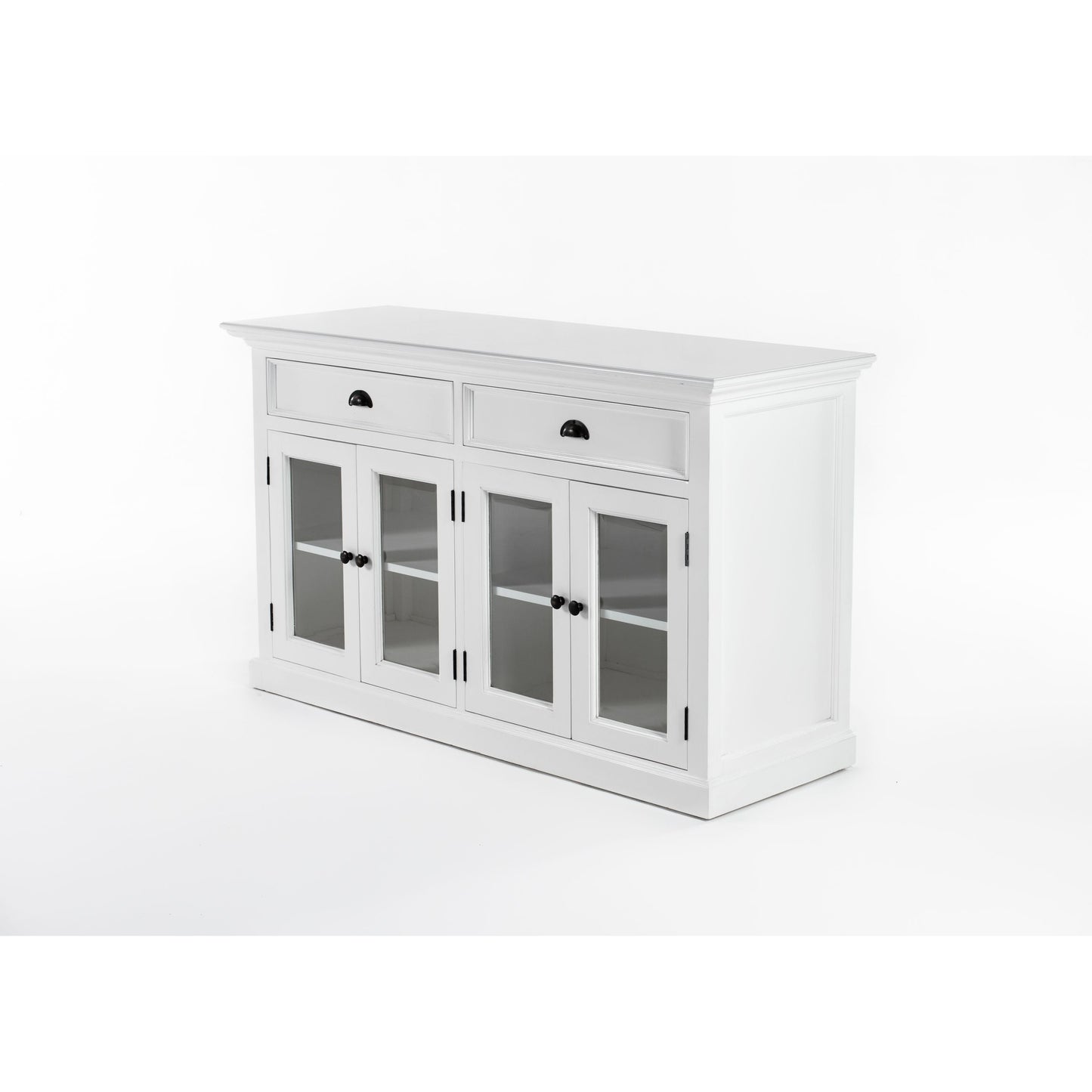 NovaSolo Halifax 57" Classic White Mahogany Buffet With 4 Glass Doors & 2 Drawers