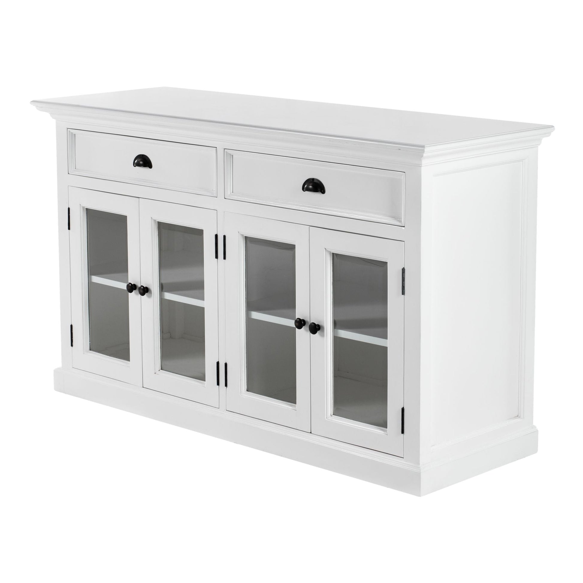 NovaSolo Halifax 57" Classic White Mahogany Buffet With 4 Glass Doors & 2 Drawers