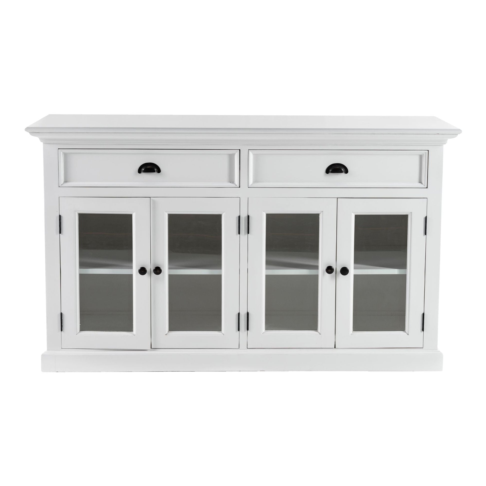 NovaSolo Halifax 57" Classic White Mahogany Buffet With 4 Glass Doors & 2 Drawers