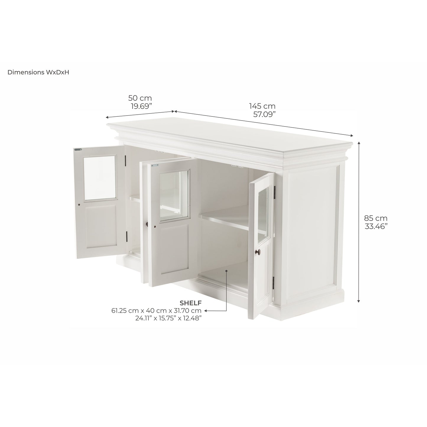 NovaSolo Halifax 57" Classic White Mahogany Buffet With 4 Glass Doors