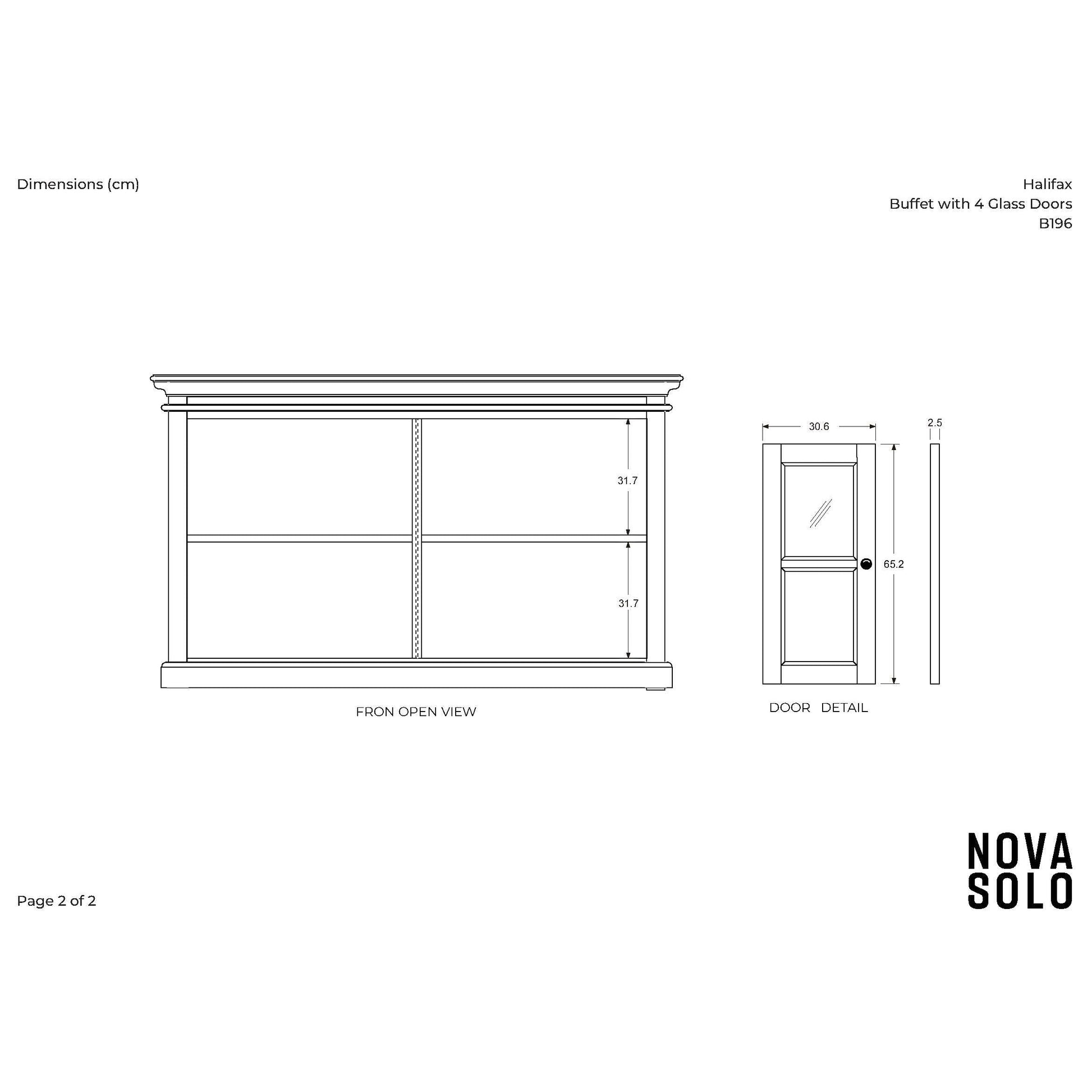 NovaSolo Halifax 57" Classic White Mahogany Buffet With 4 Glass Doors