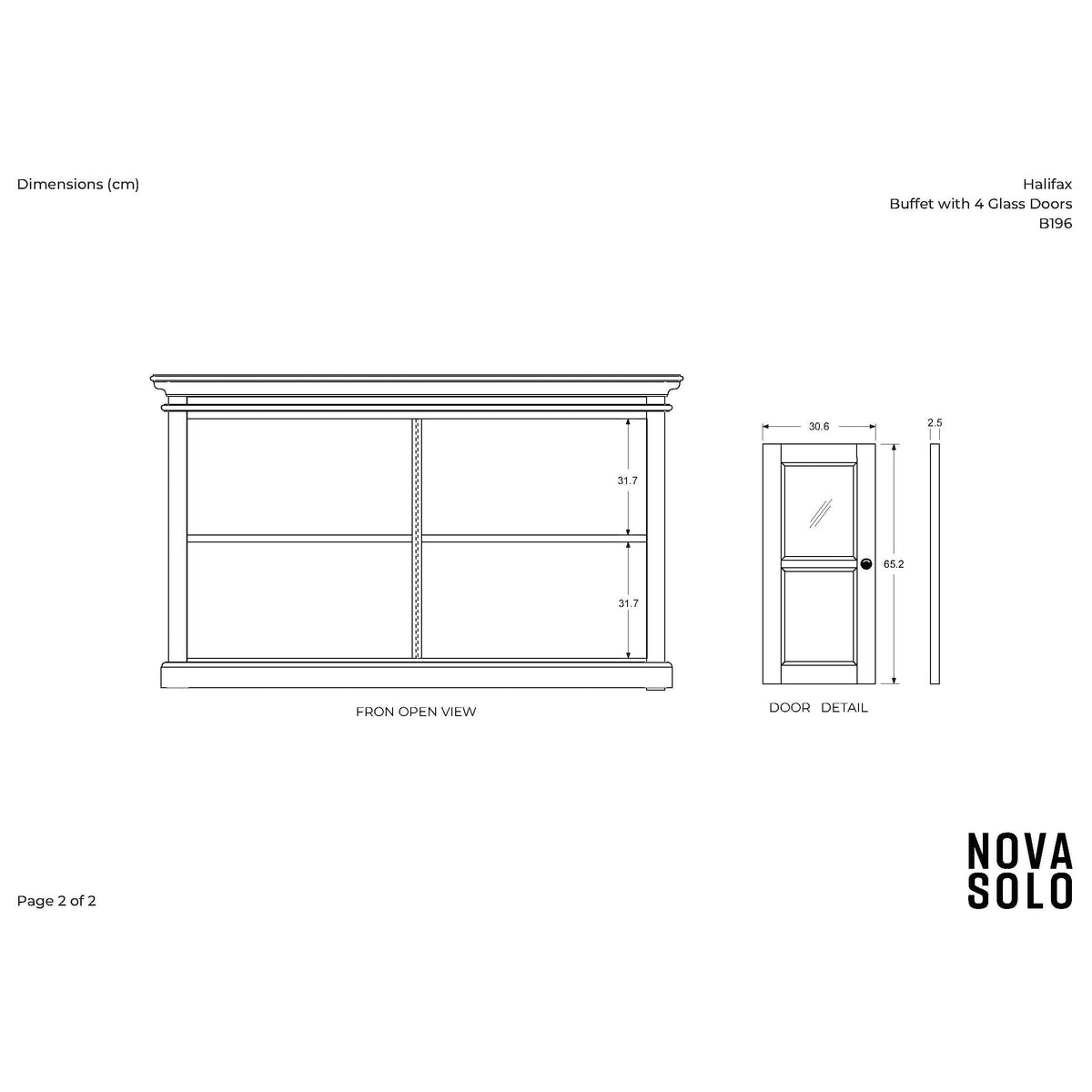 NovaSolo Halifax 57" Classic White Mahogany Buffet With 4 Glass Doors