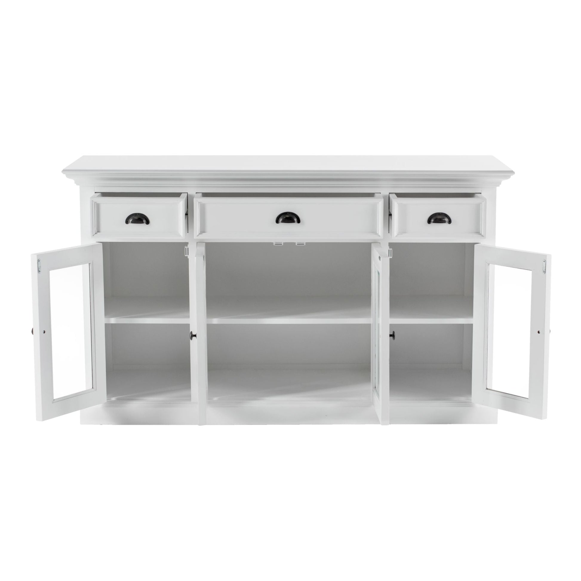 NovaSolo Halifax 57" Classic White Mahogany Buffet With 4 Glass Doors & 3 Drawers