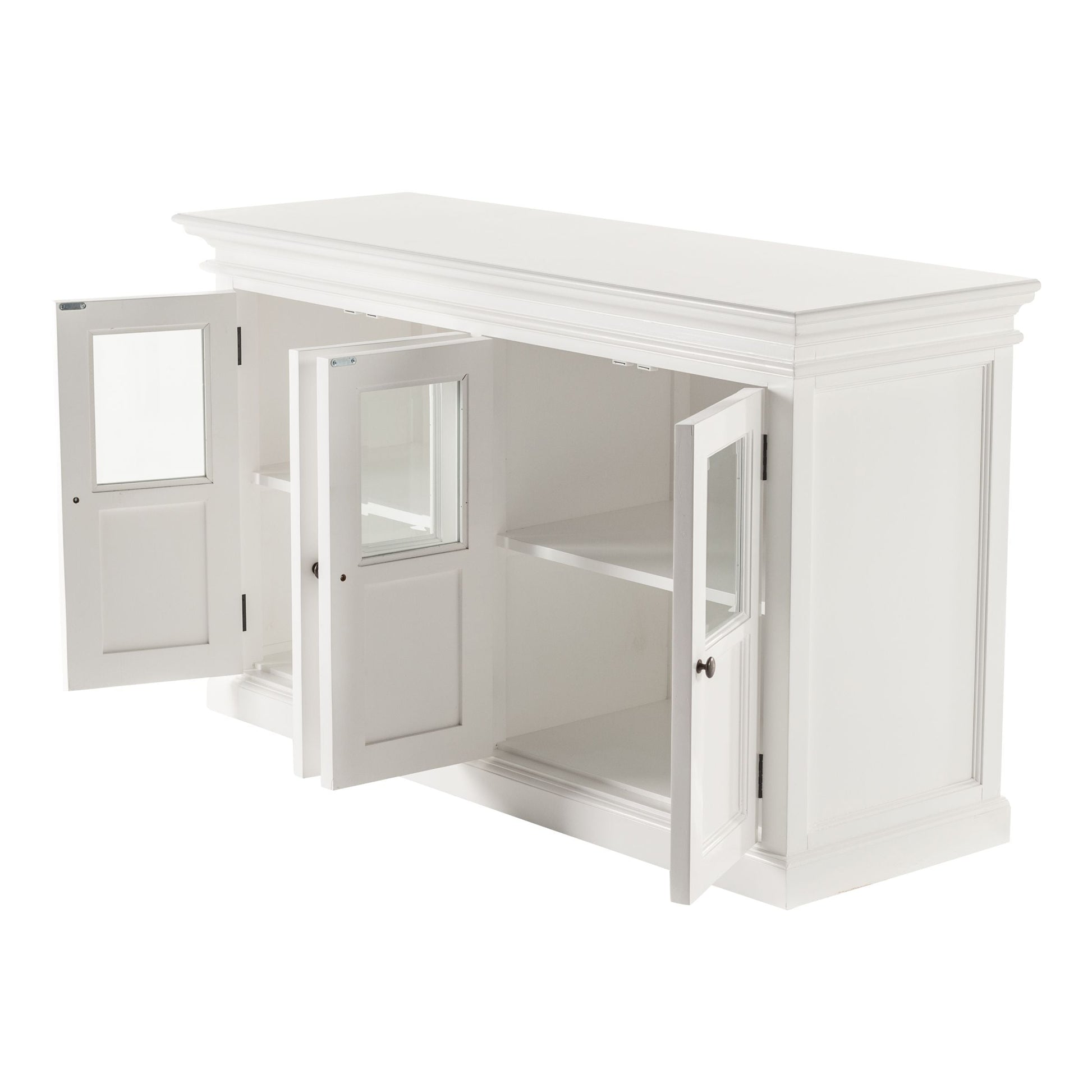 NovaSolo Halifax 57" Classic White Mahogany Buffet With 4 Glass Doors