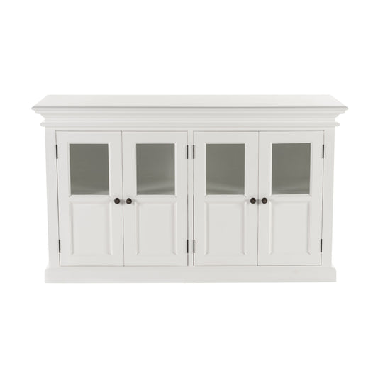 NovaSolo Halifax 57" Classic White Mahogany Buffet With 4 Glass Doors