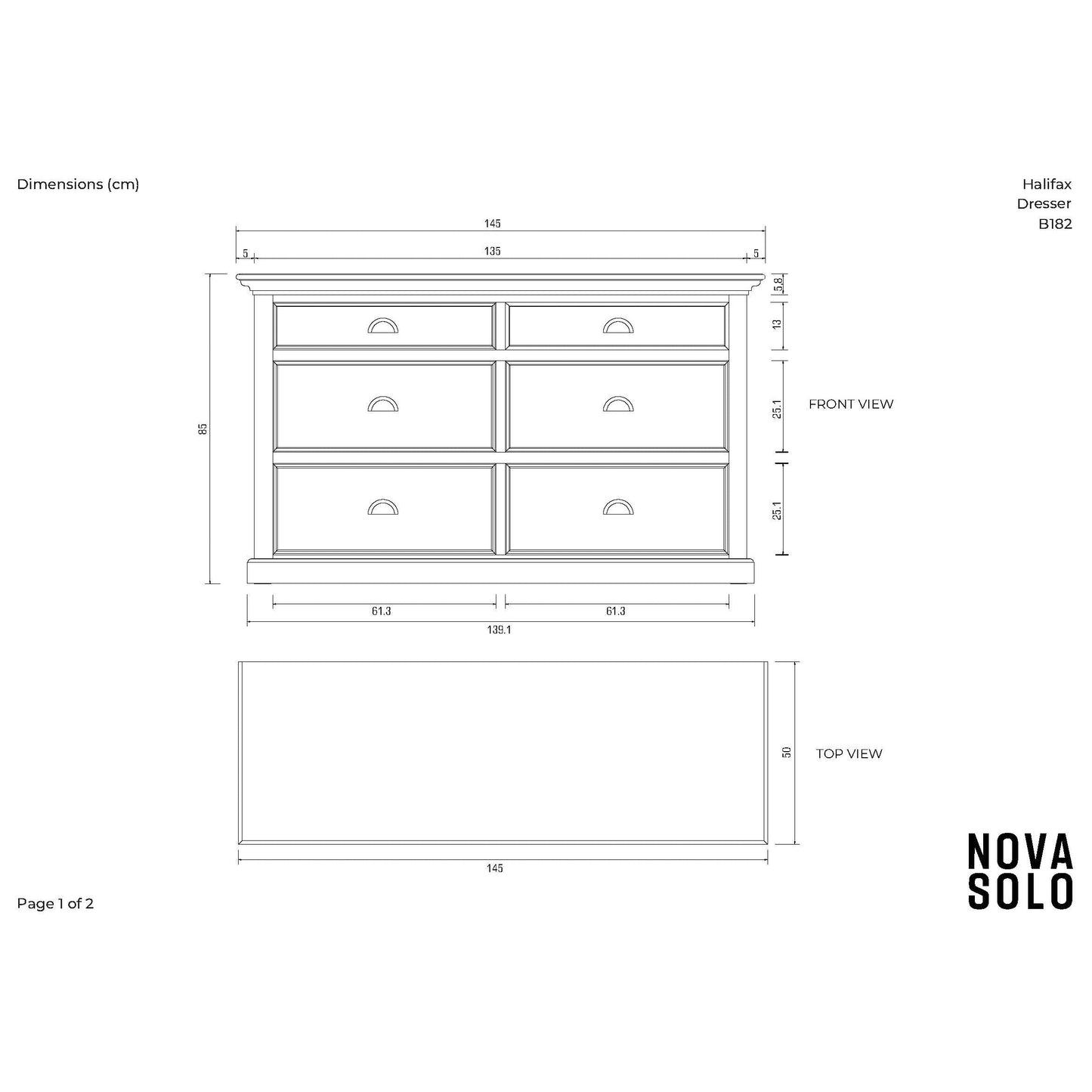 NovaSolo Halifax 57" Classic White Mahogany Buffet With 6 Drawers