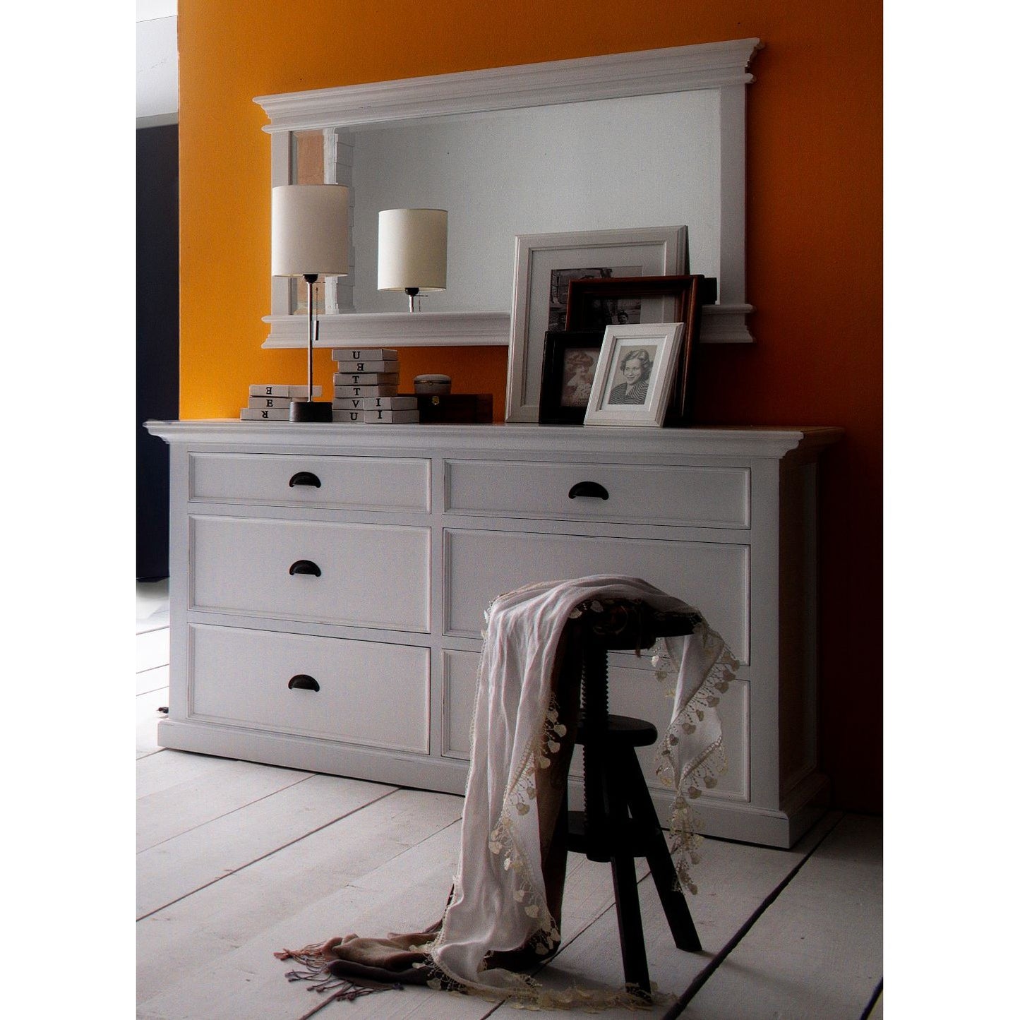 NovaSolo Halifax 57" Classic White Mahogany Buffet With 6 Drawers