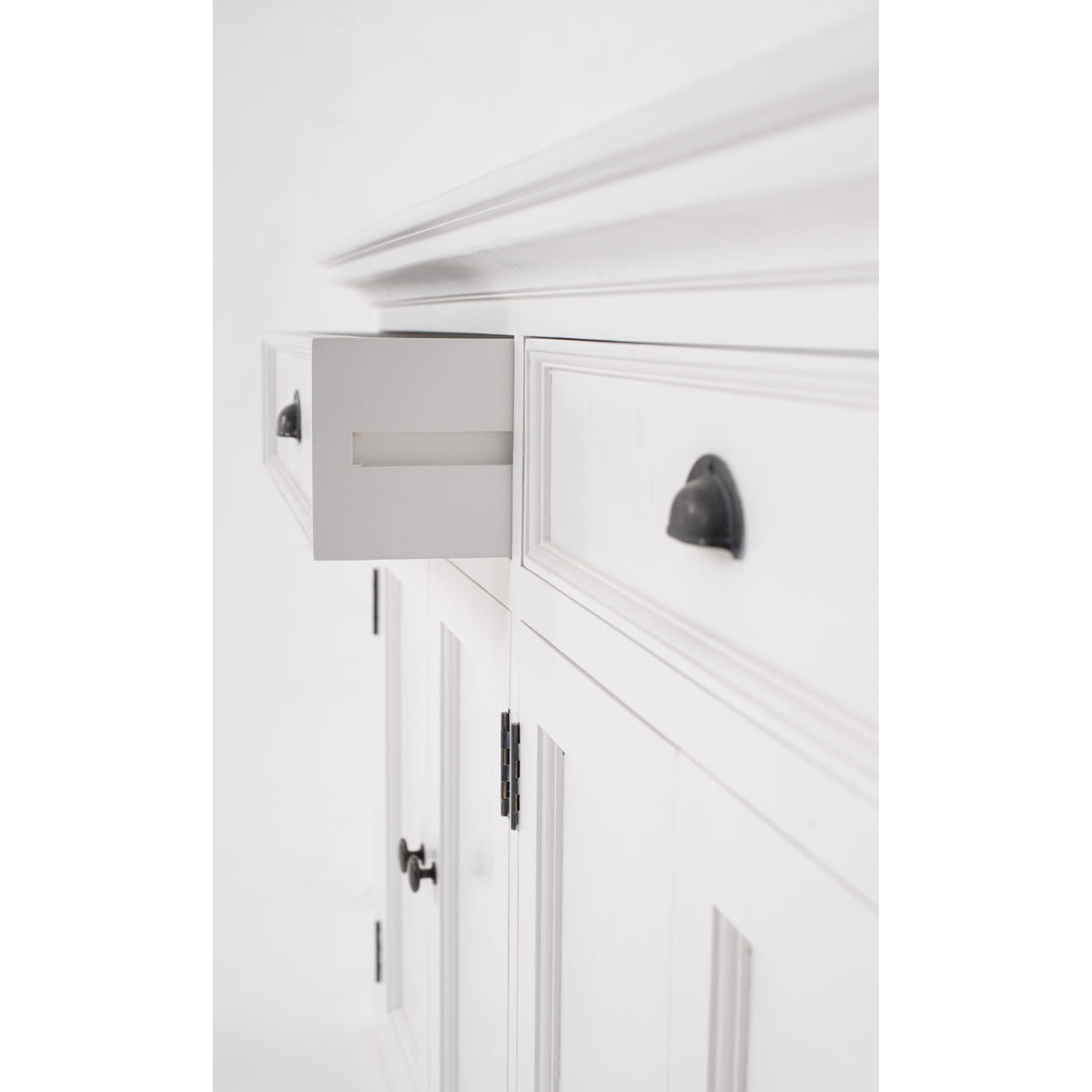 NovaSolo Halifax 57" Classic White Mahogany Glass Display Hutch Cabinet With 6 Doors & 2 Drawers