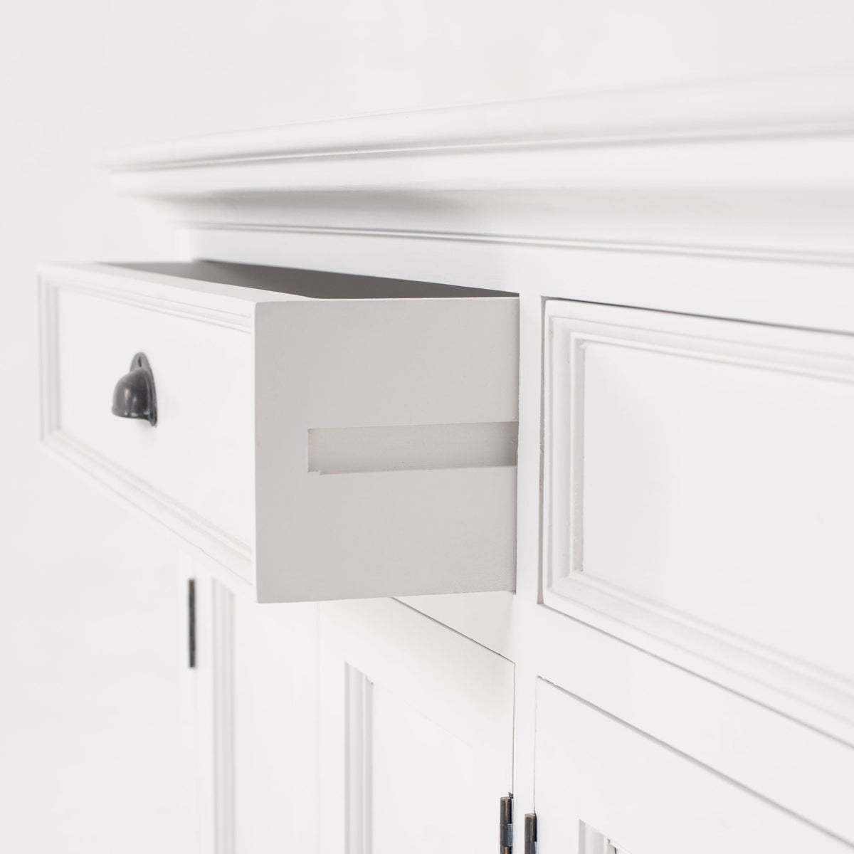NovaSolo Halifax 57" Classic White Mahogany Glass Display Hutch Cabinet With 6 Doors & 2 Drawers