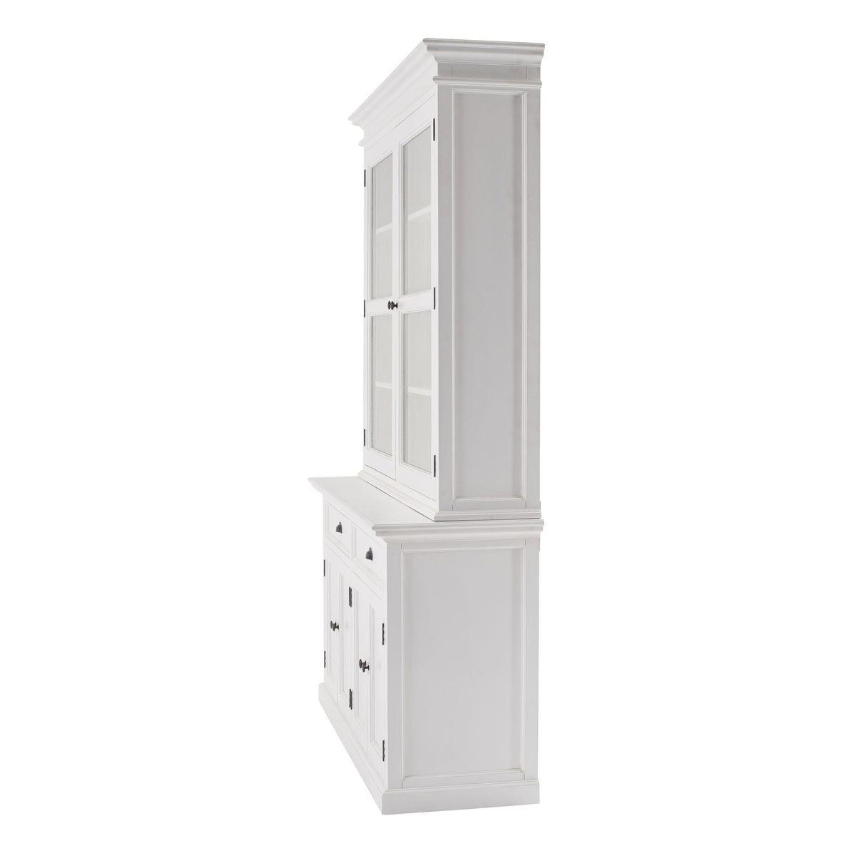 NovaSolo Halifax 57" Classic White Mahogany Glass Display Hutch Cabinet With 6 Doors & 2 Drawers