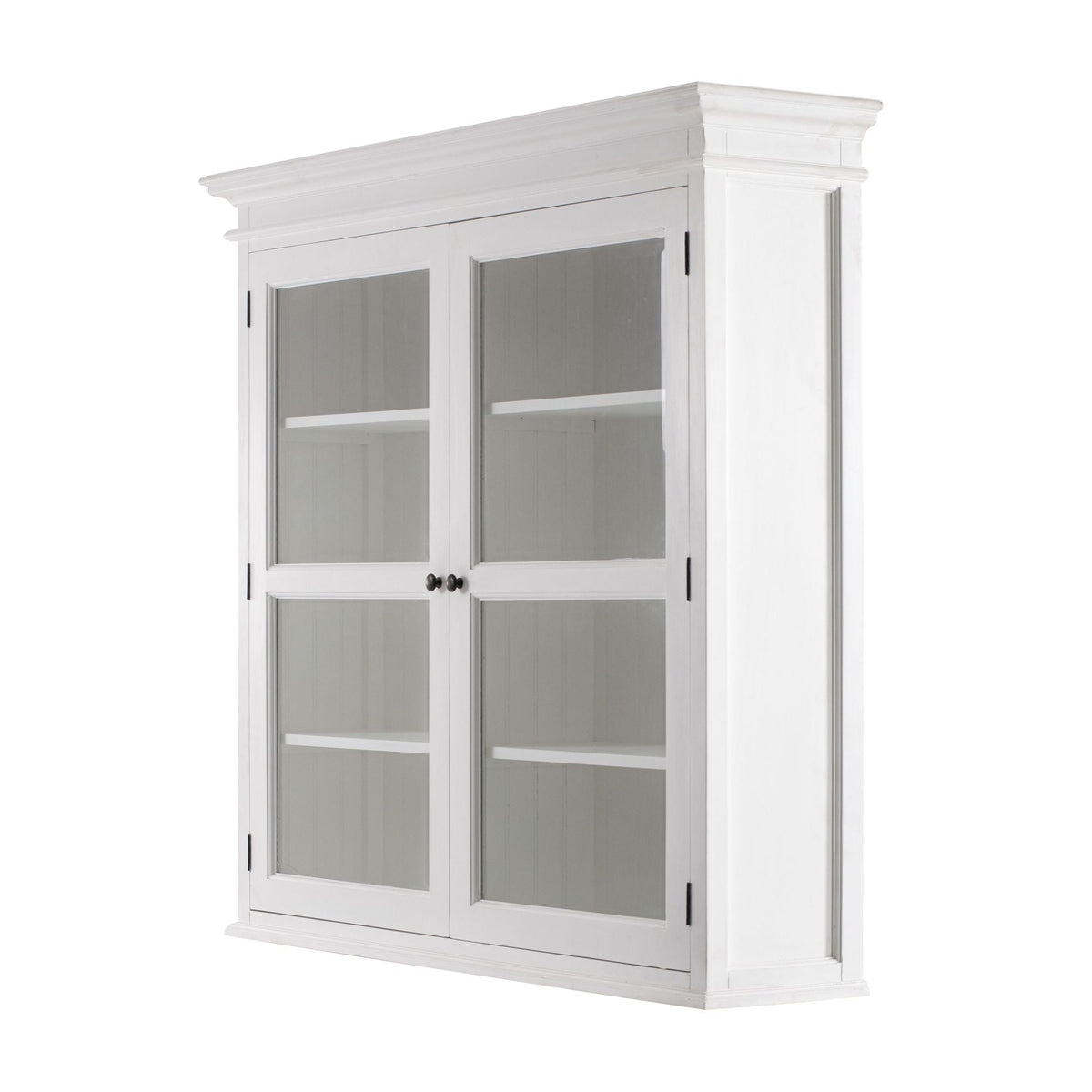 NovaSolo Halifax 57" Classic White Mahogany Glass Display Hutch Cabinet With 6 Doors & 2 Drawers