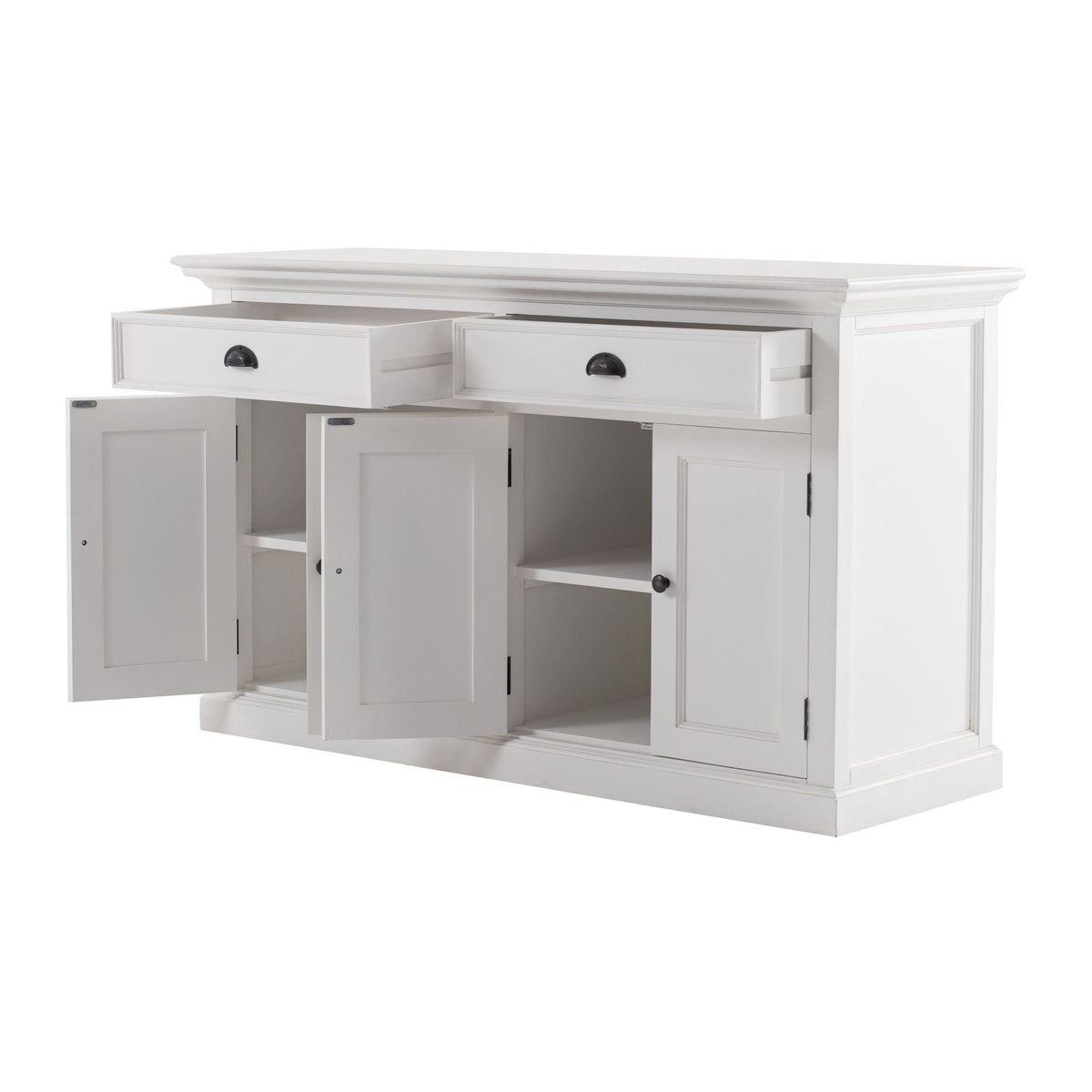 NovaSolo Halifax 57" Classic White Mahogany Glass Display Hutch Cabinet With 6 Doors & 2 Drawers