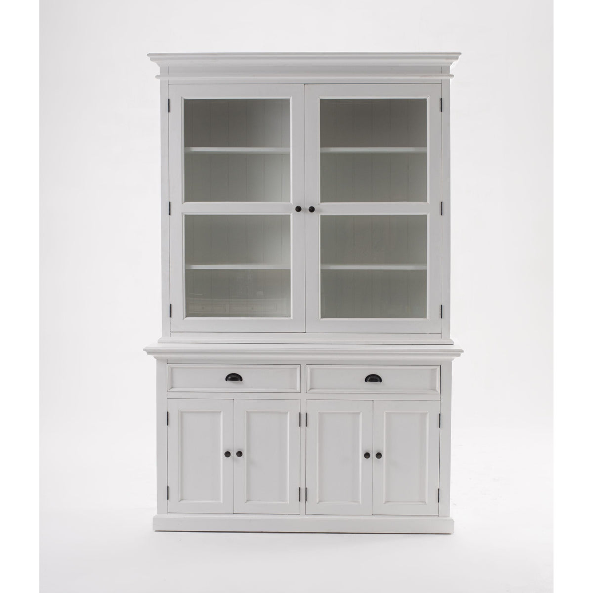 NovaSolo Halifax 57" Classic White Mahogany Glass Display Hutch Cabinet With 6 Doors & 2 Drawers