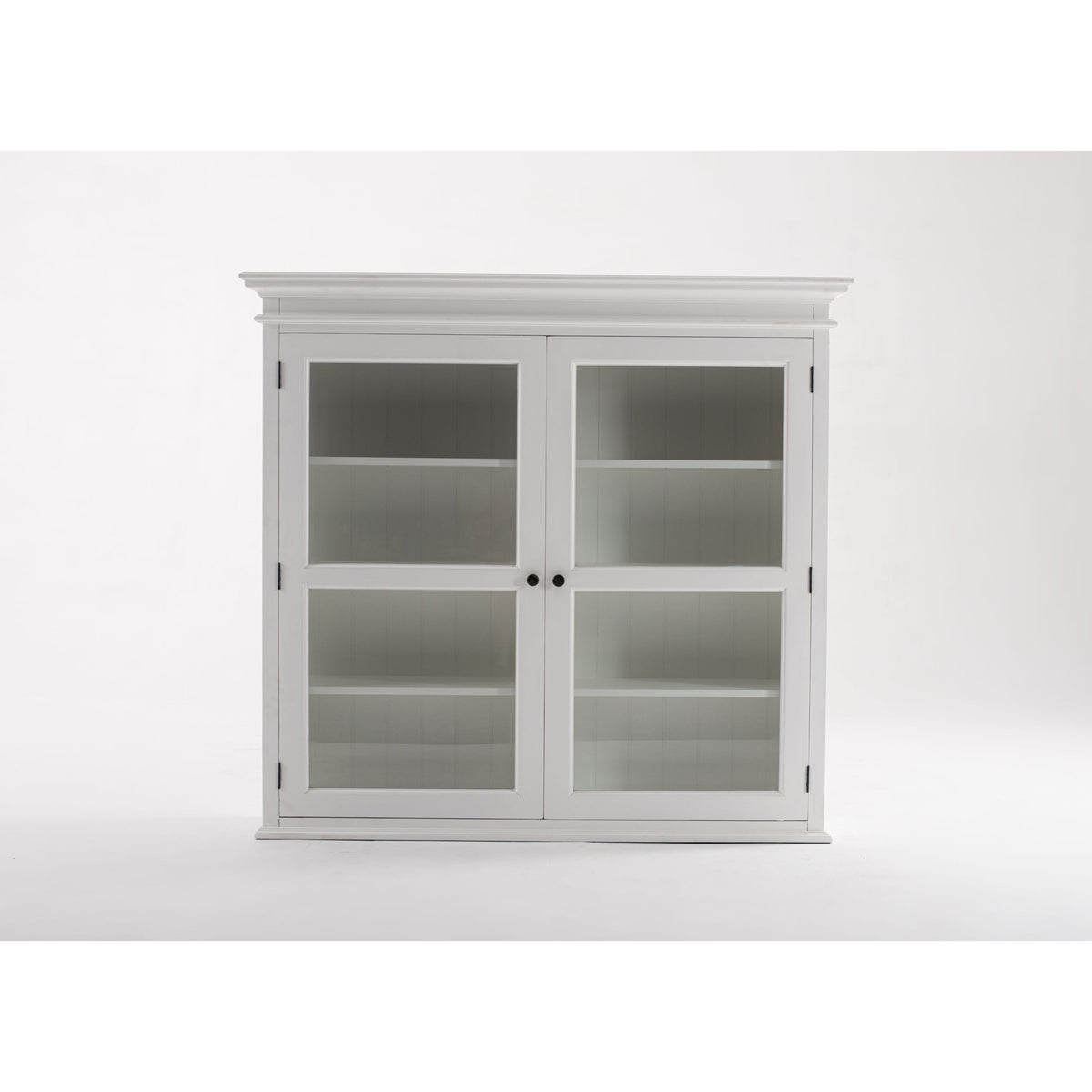 NovaSolo Halifax 57" Classic White Mahogany Glass Display Hutch Cabinet With 6 Doors & 2 Drawers