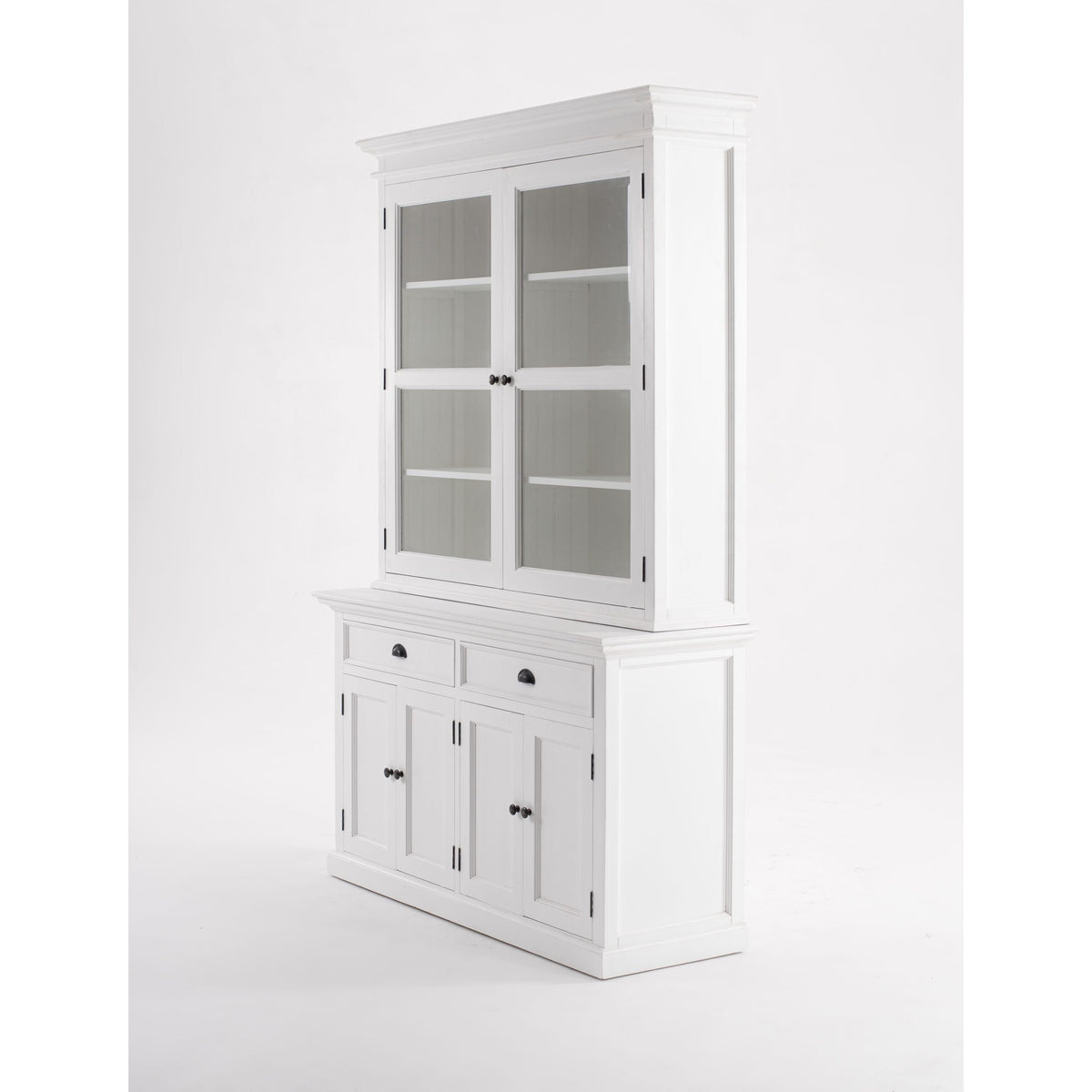 NovaSolo Halifax 57" Classic White Mahogany Glass Display Hutch Cabinet With 6 Doors & 2 Drawers