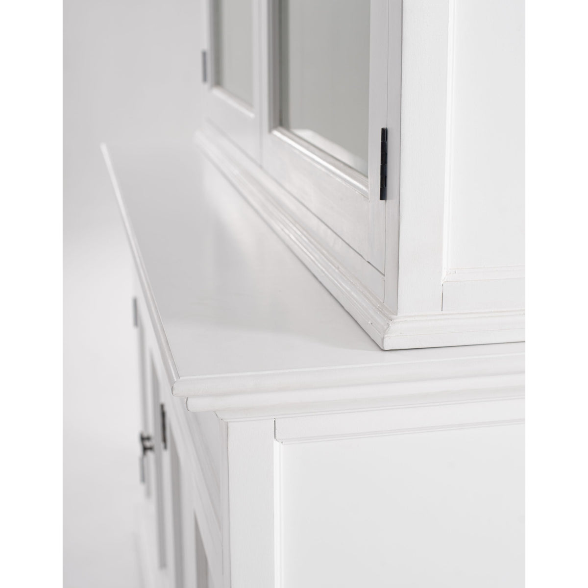 NovaSolo Halifax 57" Classic White Mahogany Glass Display Hutch Cabinet With 6 Doors & 2 Drawers