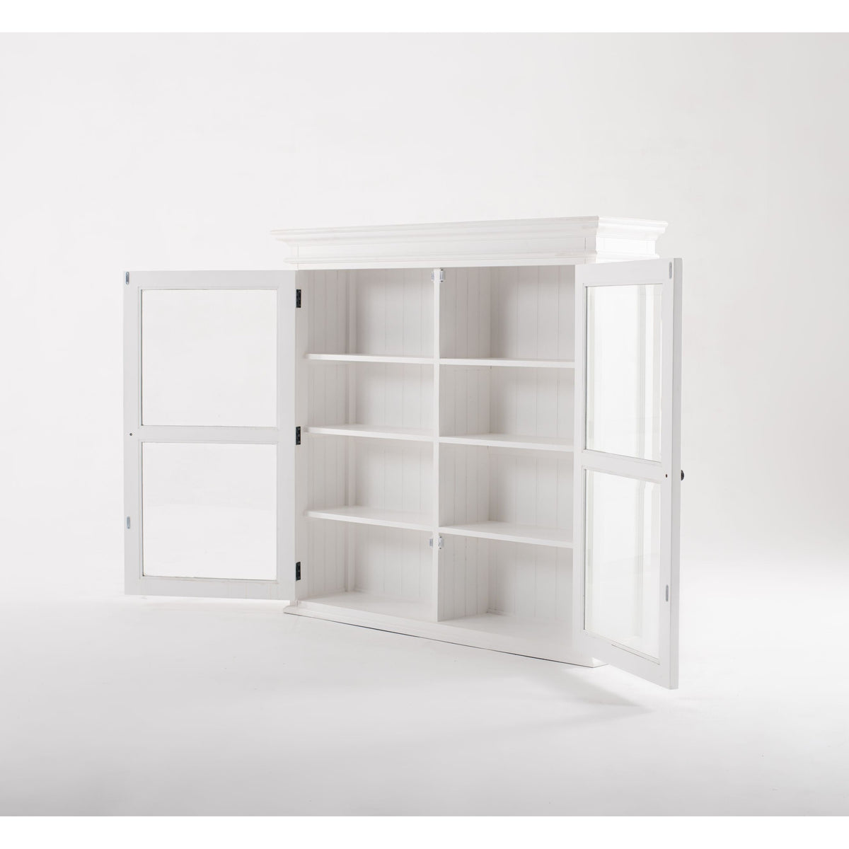 NovaSolo Halifax 57" Classic White Mahogany Glass Display Hutch Cabinet With 6 Doors & 2 Drawers