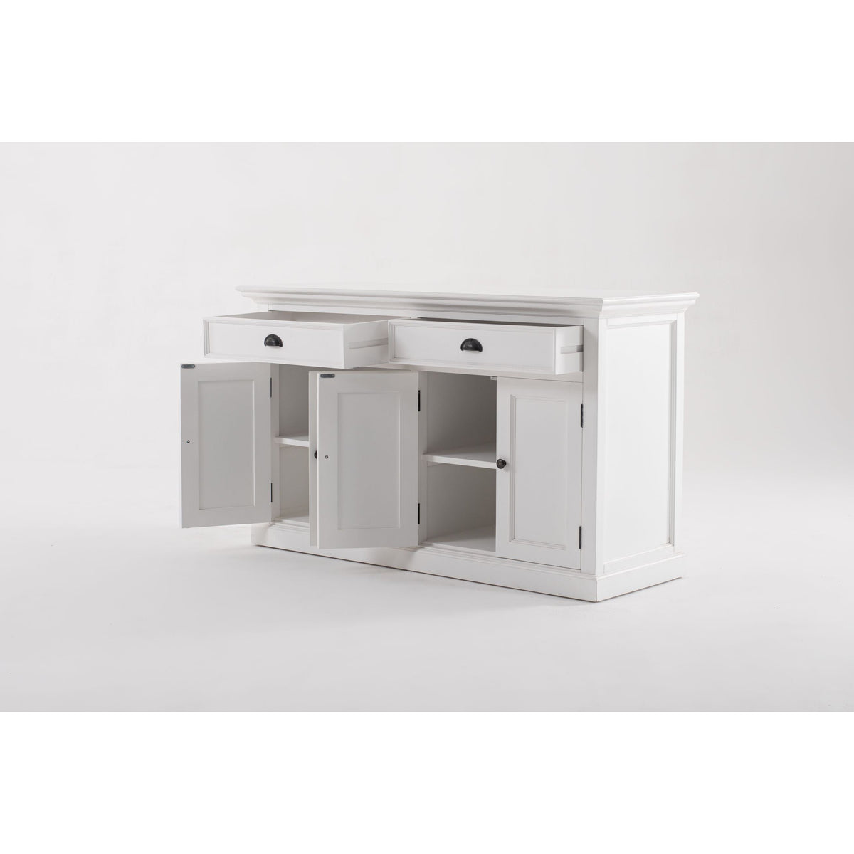 NovaSolo Halifax 57" Classic White Mahogany Glass Display Hutch Cabinet With 6 Doors & 2 Drawers