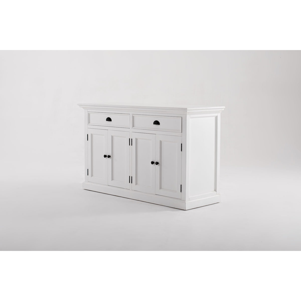 NovaSolo Halifax 57" Classic White Mahogany Glass Display Hutch Cabinet With 6 Doors & 2 Drawers