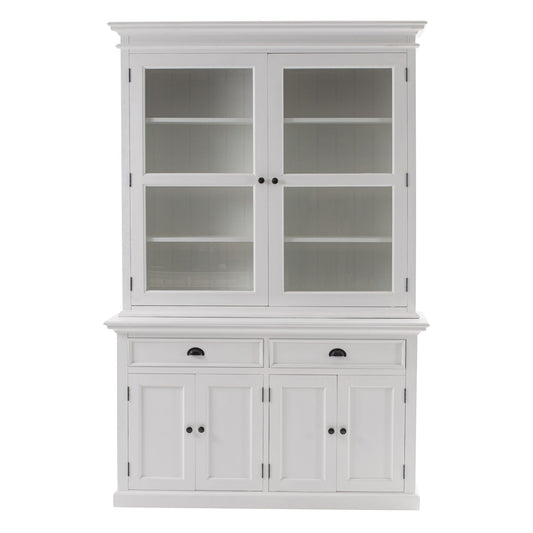 NovaSolo Halifax 57" Classic White Mahogany Glass Display Hutch Cabinet With 6 Doors & 2 Drawers