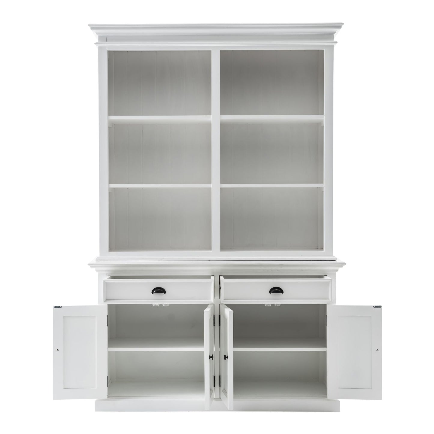 NovaSolo Halifax 57" Classic White Mahogany Hutch Cabinet With 4 Doors & 6 Shelves