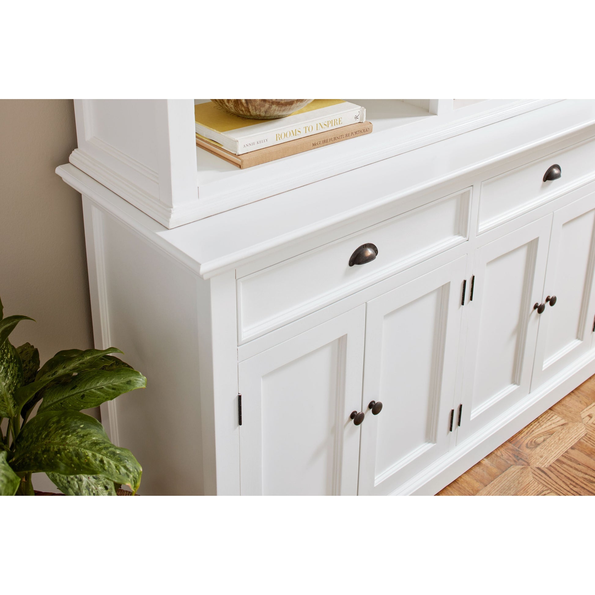 NovaSolo Halifax 57" Classic White Mahogany Hutch Cabinet With 4 Doors & 6 Shelves