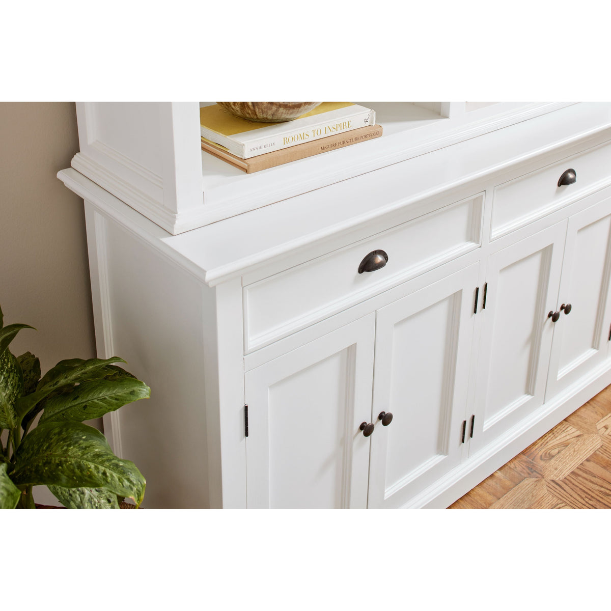 NovaSolo Halifax 57" Classic White Mahogany Hutch Cabinet With 4 Doors & 6 Shelves