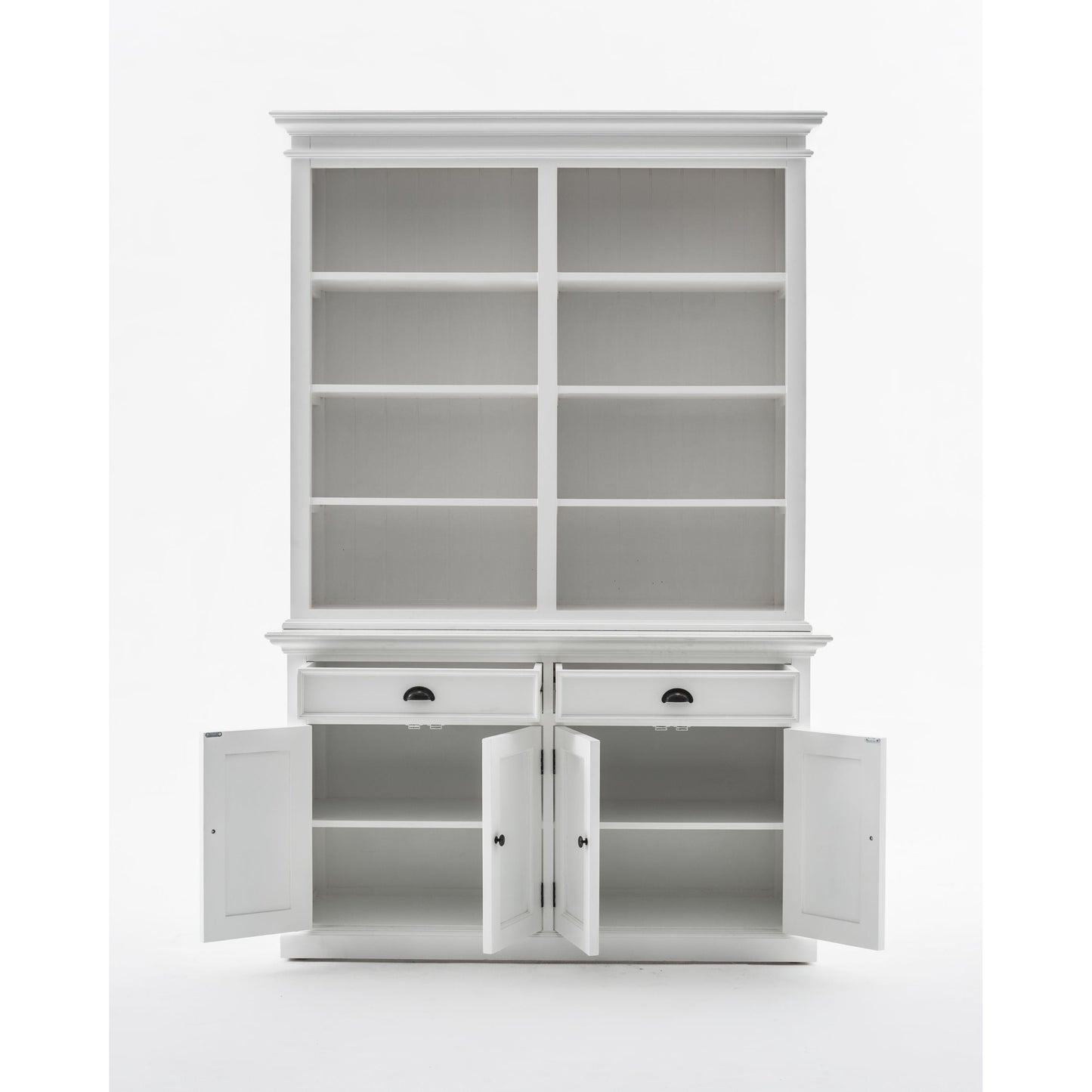 NovaSolo Halifax 57" Classic White Mahogany Hutch Cabinet With 4 Doors & 8 Shelves