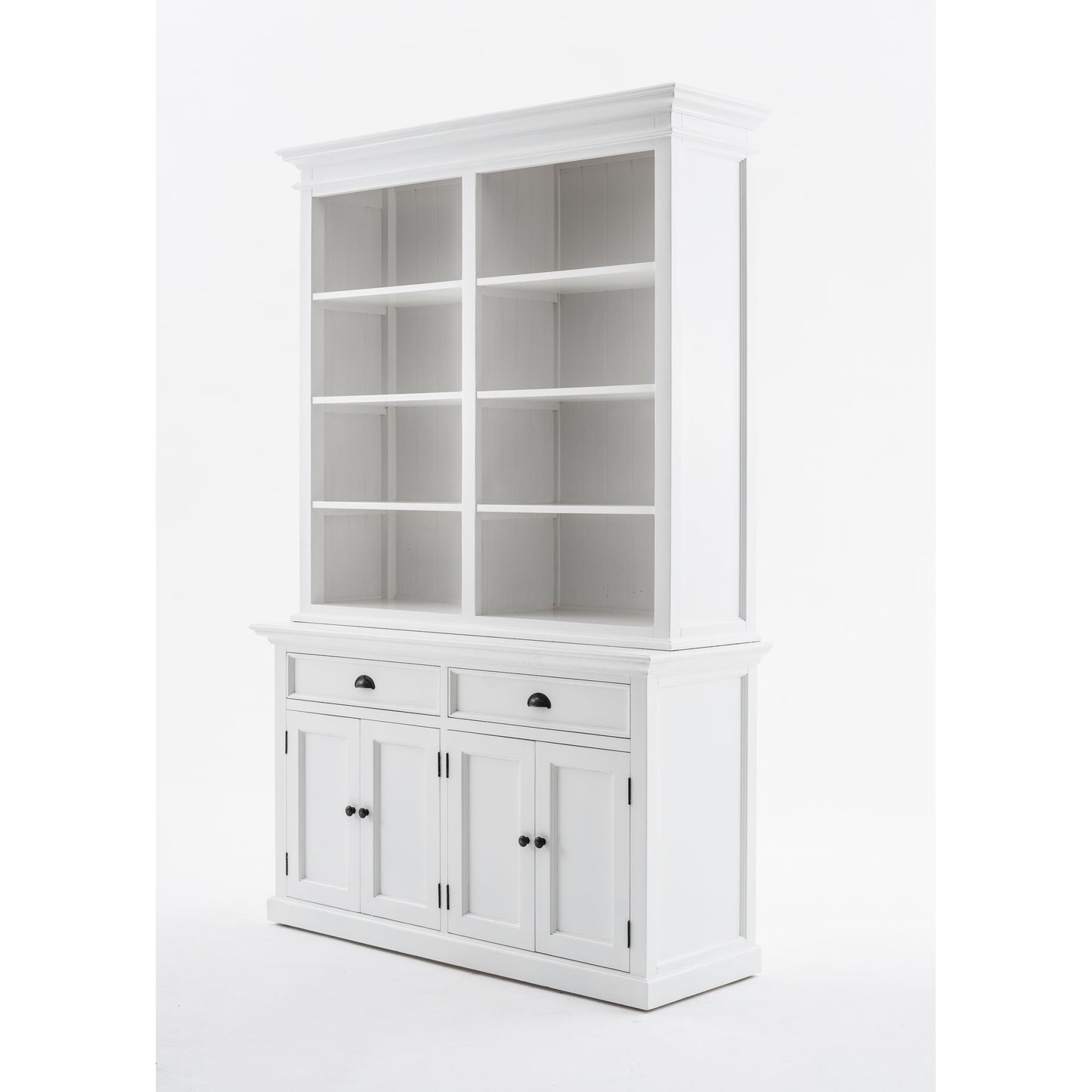 NovaSolo Halifax 57" Classic White Mahogany Hutch Cabinet With 4 Doors & 8 Shelves