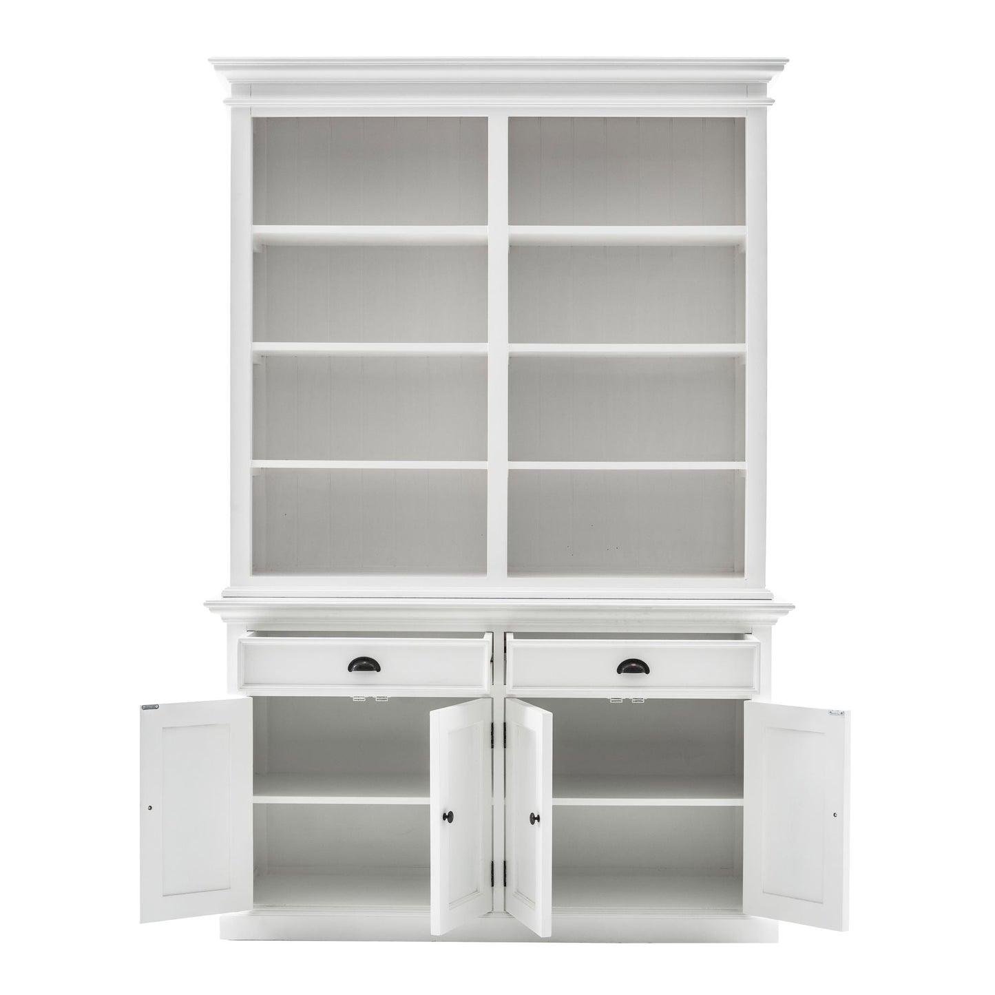 NovaSolo Halifax 57" Classic White Mahogany Hutch Cabinet With 4 Doors & 8 Shelves