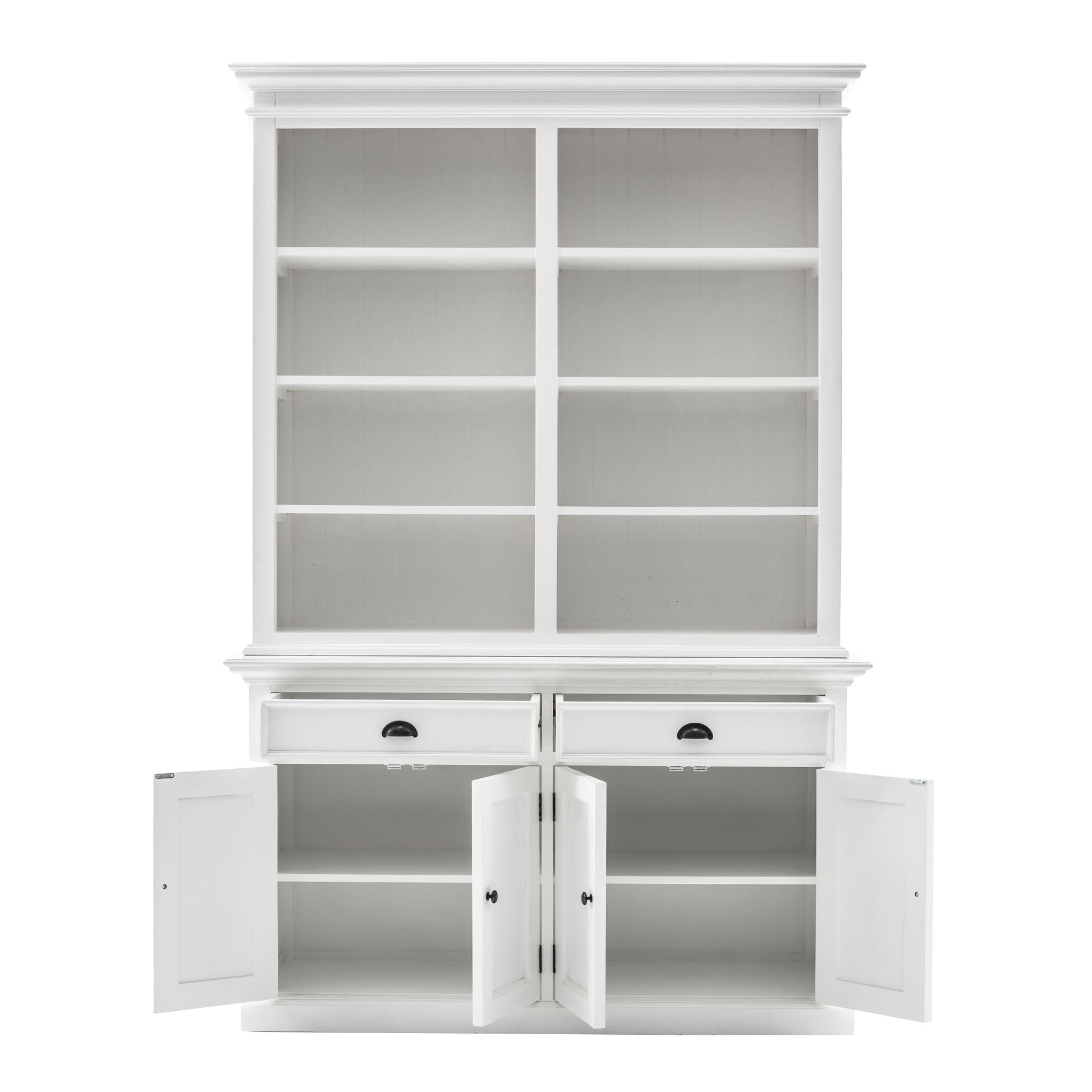 NovaSolo Halifax 57" Classic White Mahogany Hutch Cabinet With 4 Doors & 8 Shelves