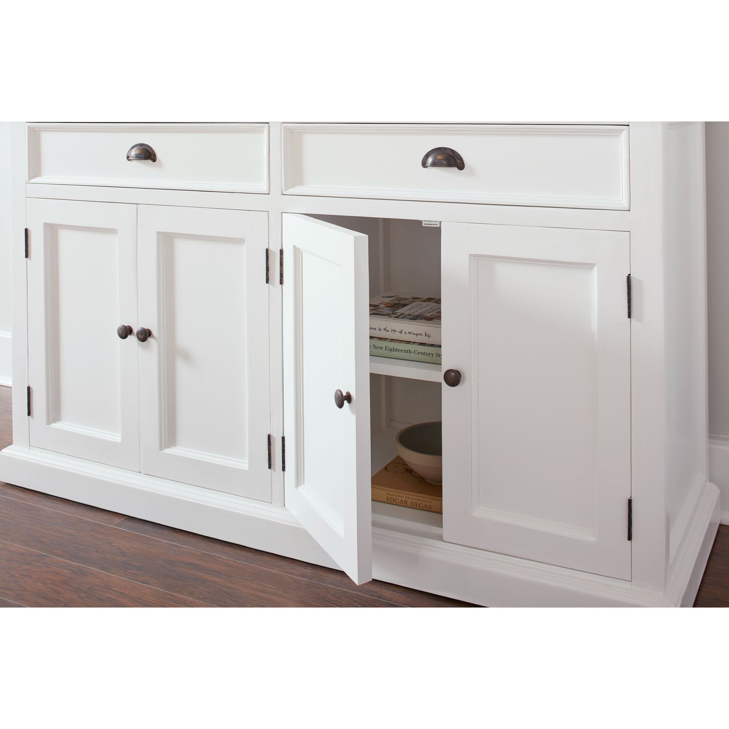 NovaSolo Halifax 57" Classic White Mahogany Hutch Cabinet With 4 Doors & 8 Shelves