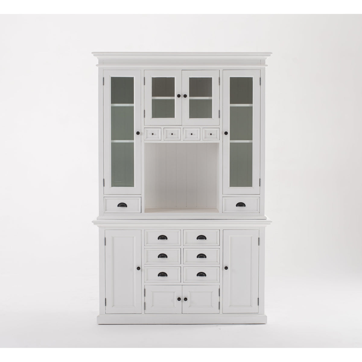 NovaSolo Halifax 57" x 87" White Mahogany Wood Kitchen Hutch Cabinet With Drawers And Glass Doors