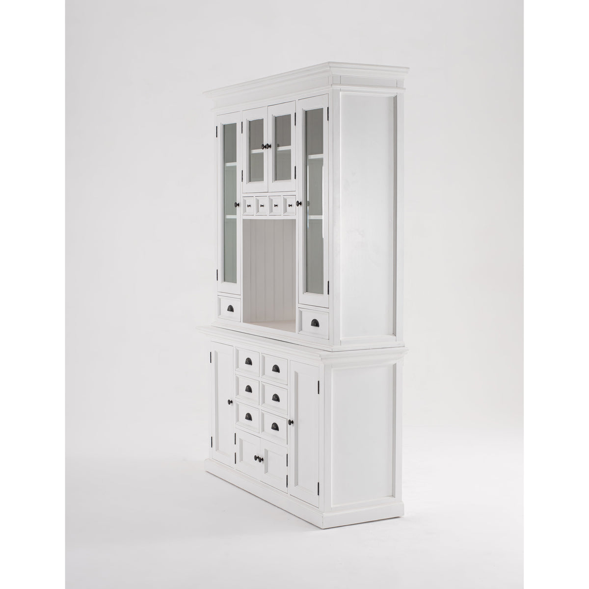 NovaSolo Halifax 57" x 87" White Mahogany Wood Kitchen Hutch Cabinet With Drawers And Glass Doors