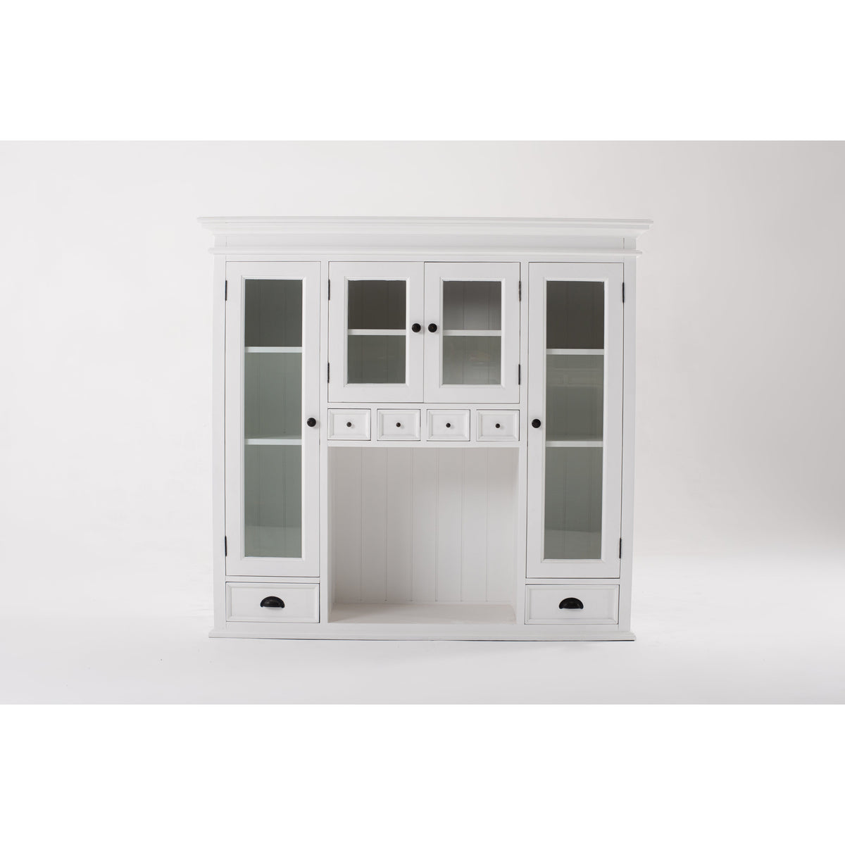 NovaSolo Halifax 57" x 87" White Mahogany Wood Kitchen Hutch Cabinet With Drawers And Glass Doors